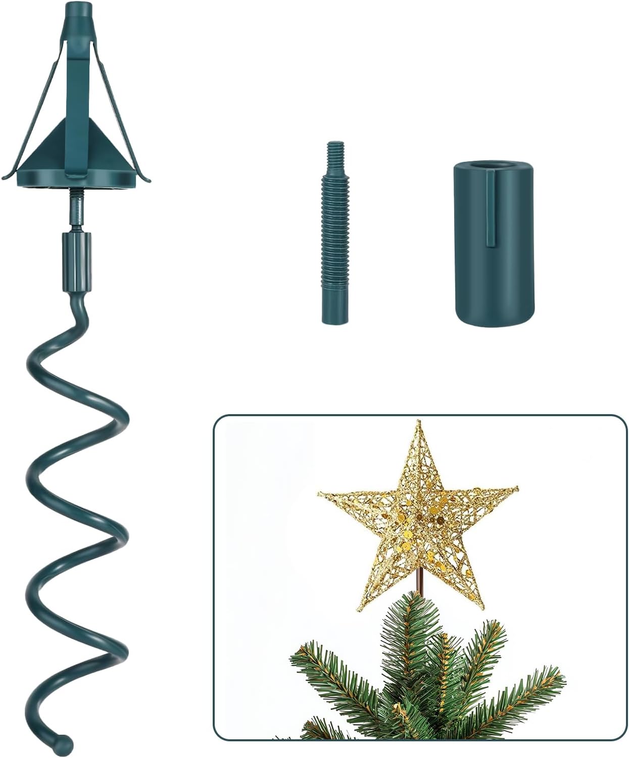 Christmas Tree Topper Holder - Twist-on Holiday Universal Tree Topper Stabilizer Heavy Duty Plastic Tree Topper Xmas Tree Stabilizer for Stabilizing Tree top Ornaments Fits Most Basic Types