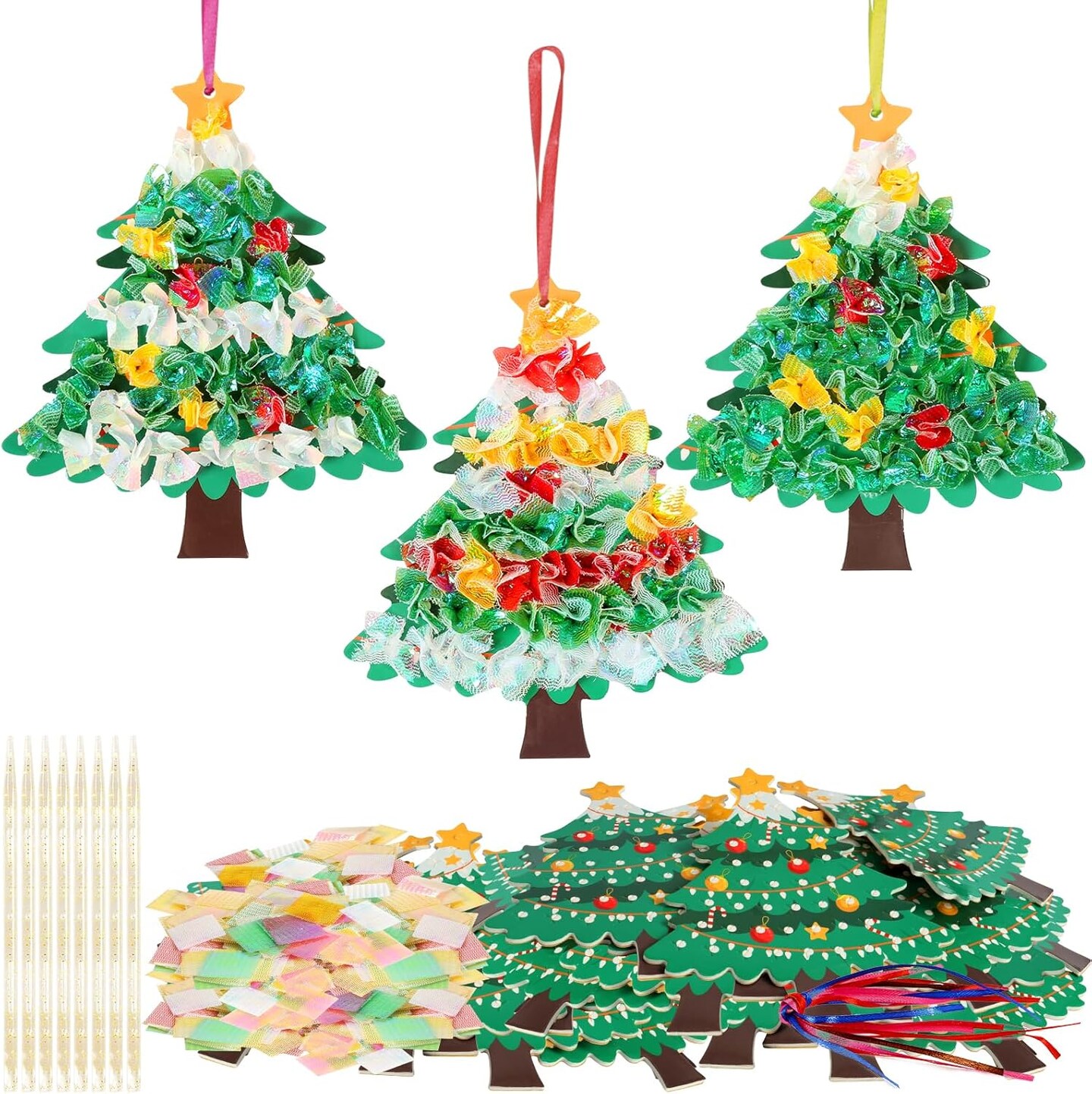 24 pcs Christmas Craft Set for Kid Creative Xmas Tree Poke Art Toy Make Your Own Christmas Tree Poking Art Crafts Kit with Fabric for 4-12 Years Boy Girl Child Classroom Activity Art Project
