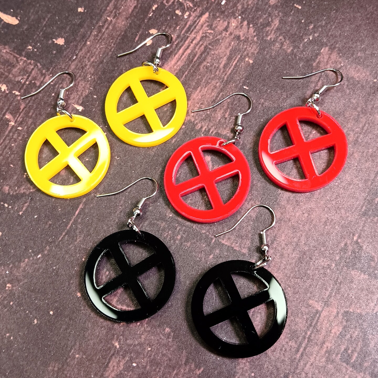 X Logo Cosplay Dangle Earrings in Classic Yellow, Red or Black - X