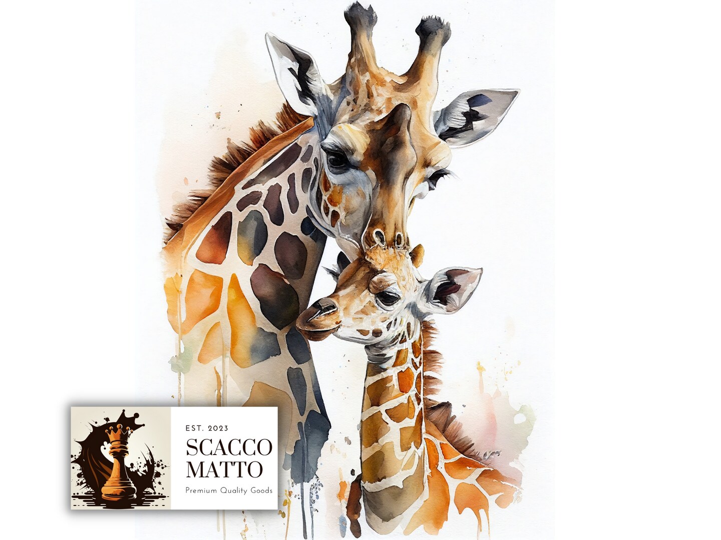 Giraffe Baby Giraffe Watercolor Painting 2024 Original Kids Room Nursery Decor Mom Baby Giraffe Watercolour Animal Family Wildlife art