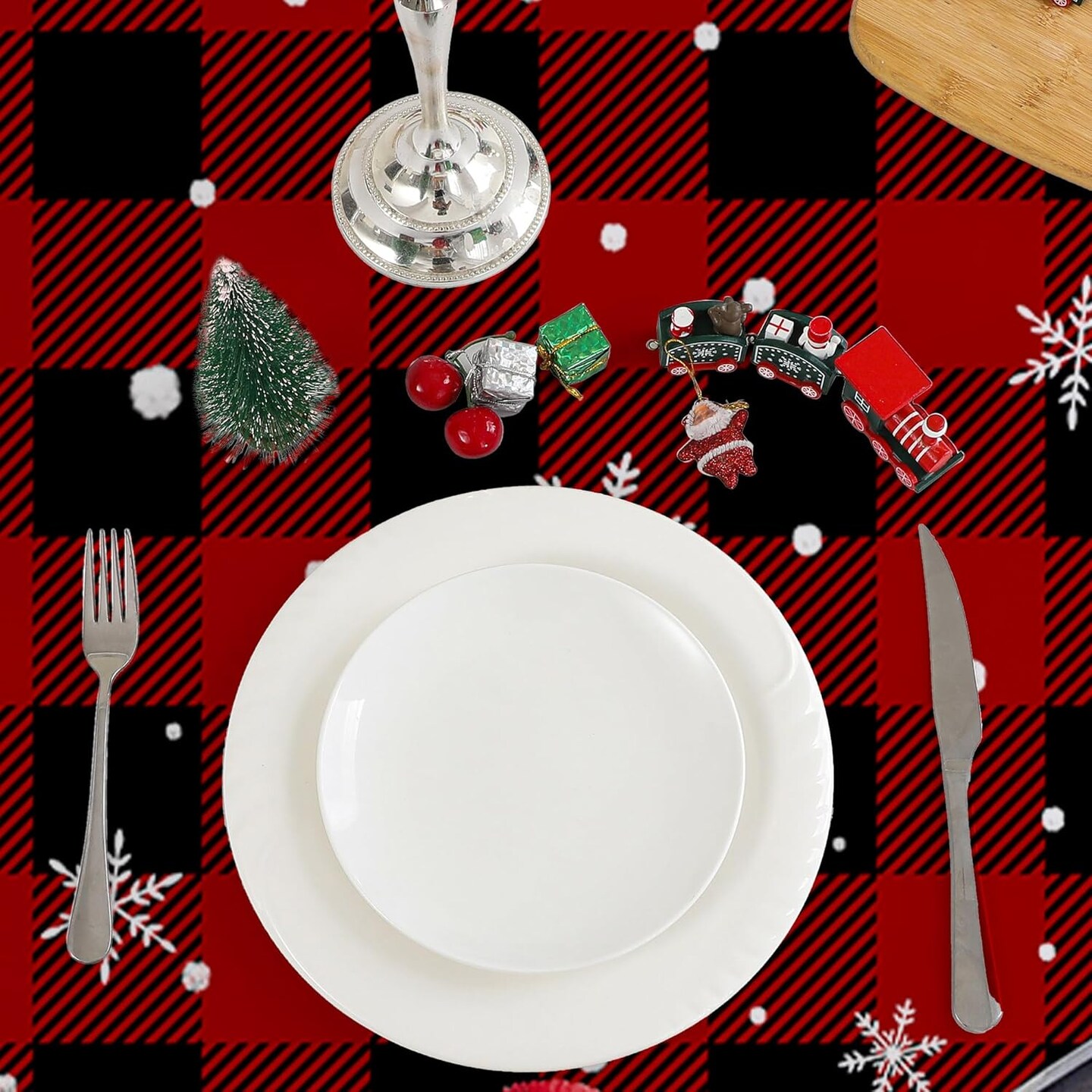 Christmas Tablecloth 60x84 Inches for Rectangle Tables - Red Plaid Christmas Decor for Table - Snowman Water Resistant Xmas Table Cloth, Chrismtas Party Decorations for Kitchen, Home