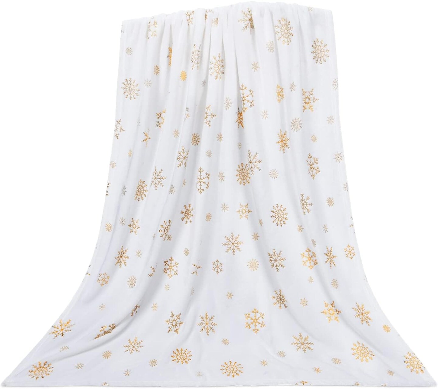 Christmas Throw Blanket, Soft White Winter Fleece Blanket Throw, Gold Snowflake Warm Fuzzy Flannel Blanket for Couch Sofa, Decorative Comfort Luxury Blanket 50&#x27;&#x27; x 60&#x27;&#x27;, Christmas Decorations