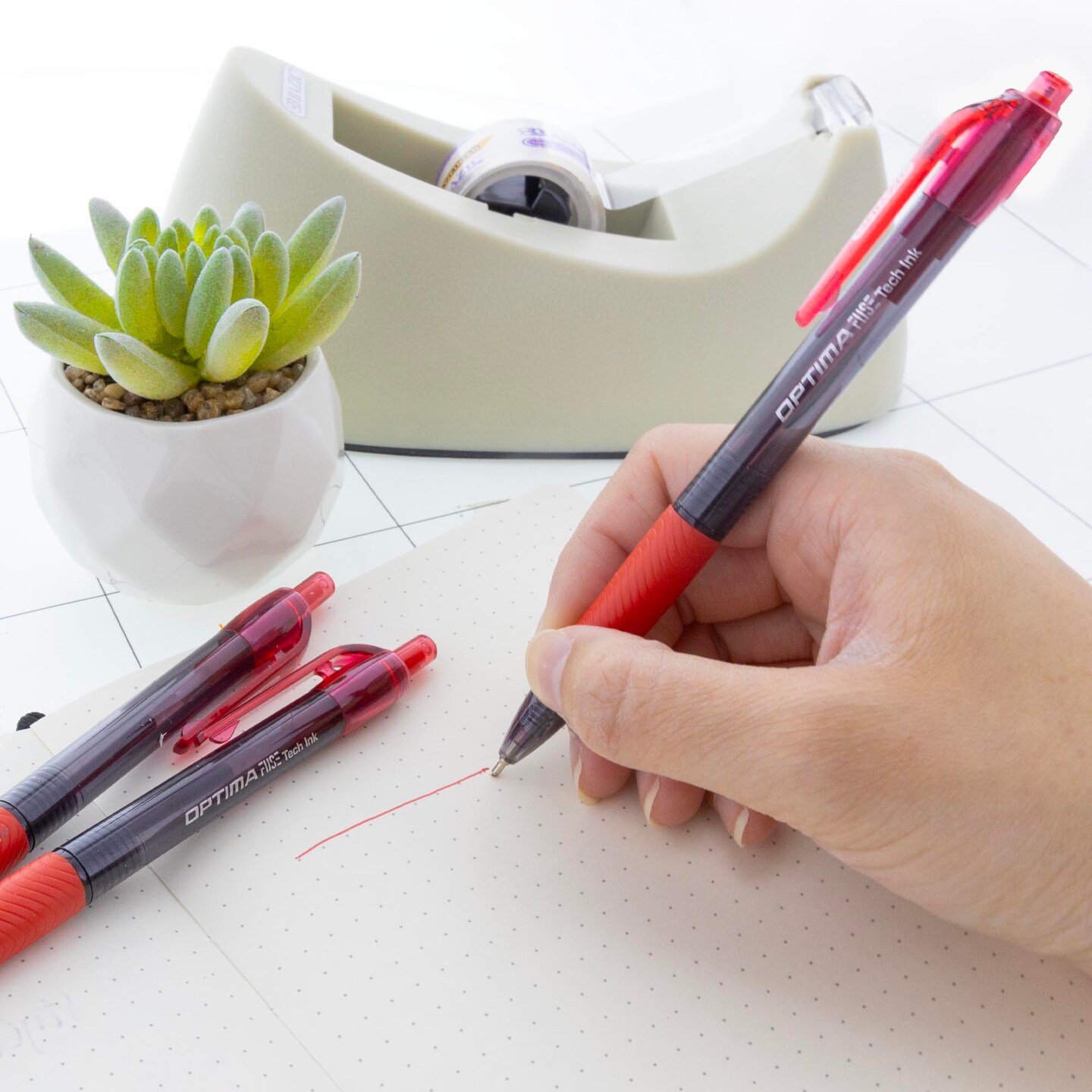 BAZIC Optima Red FUSE Tech Ink Retractable Pen w/ Grip (3/Pack)