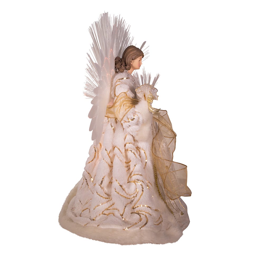 Kurt Adler 16-Inch Fiber Optic LED Gold and White Angel Tree Topper