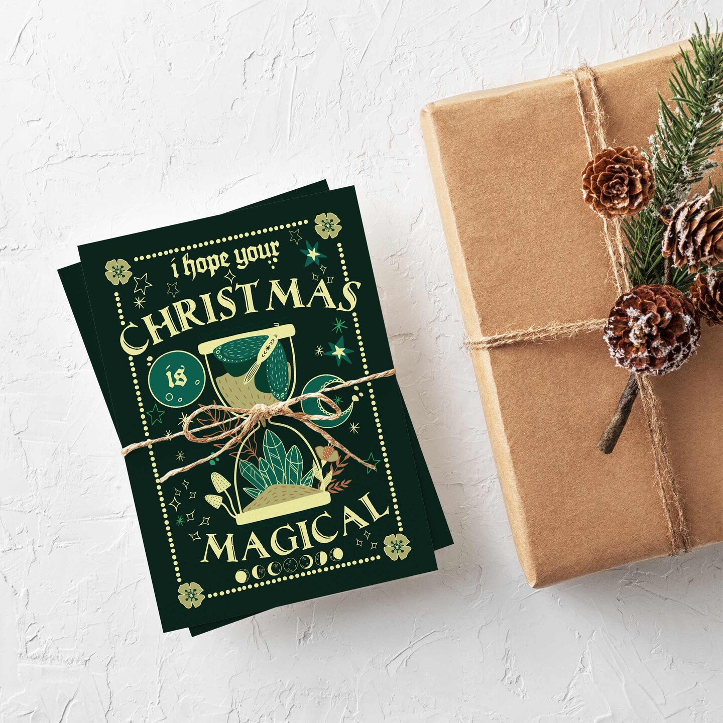 Witchy Christmas Cards - 24-Pack Holiday Greeting Cards with 4 Mystical and Cosmic Designs, Perfect for Sharing Magical Holiday Wishes, Blank Inside for Personalized Messages - Enchanting and Unique Stationery Set