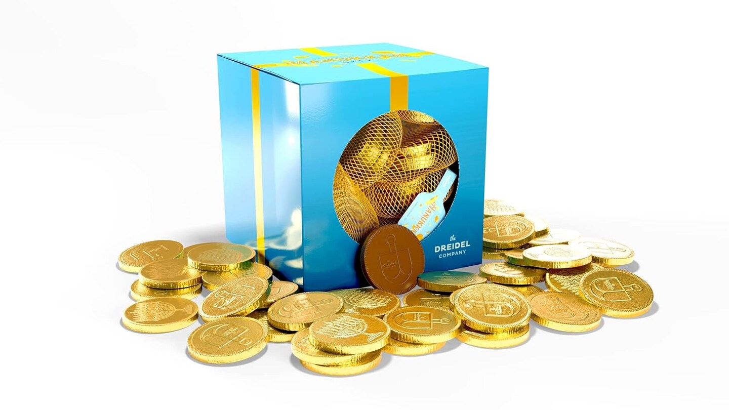 The Dreidel Company Original Hanukkah Chocolate Gelt Gold Coins, Mesh Bags, Made with Premium Belgian Milk Chocolate, Gluten Free, Non-GMO, Kosher Certified (Single, 10 Mesh Bags)
