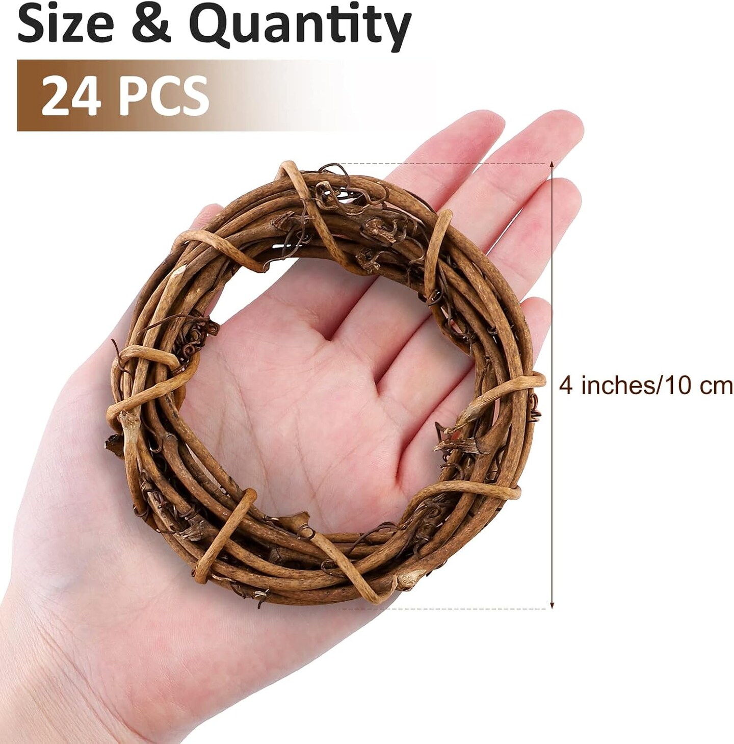 24 Pieces Grapevine Wreaths Vine Branch Wreath Natural Christmas Rattan Wreath Garland Decoration for Christmas Holiday Craft or Wedding Supplies, 4 Inch