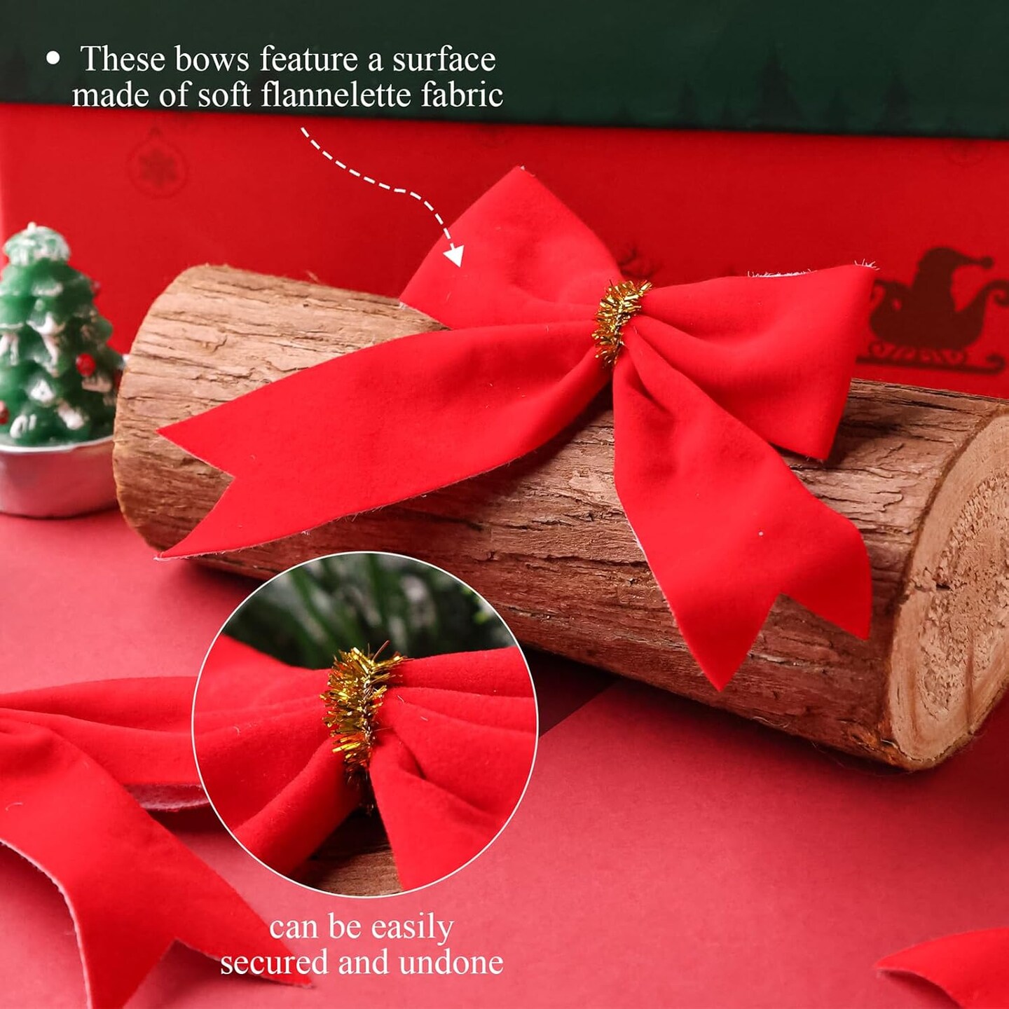 40PCS Christmas Bows, 4 x 3.1 inches Christmas Wreaths Bows with Golden Twist Ties Red Christmas Tree Bows for Christmas Tree Christmas Wreath Present Decoration