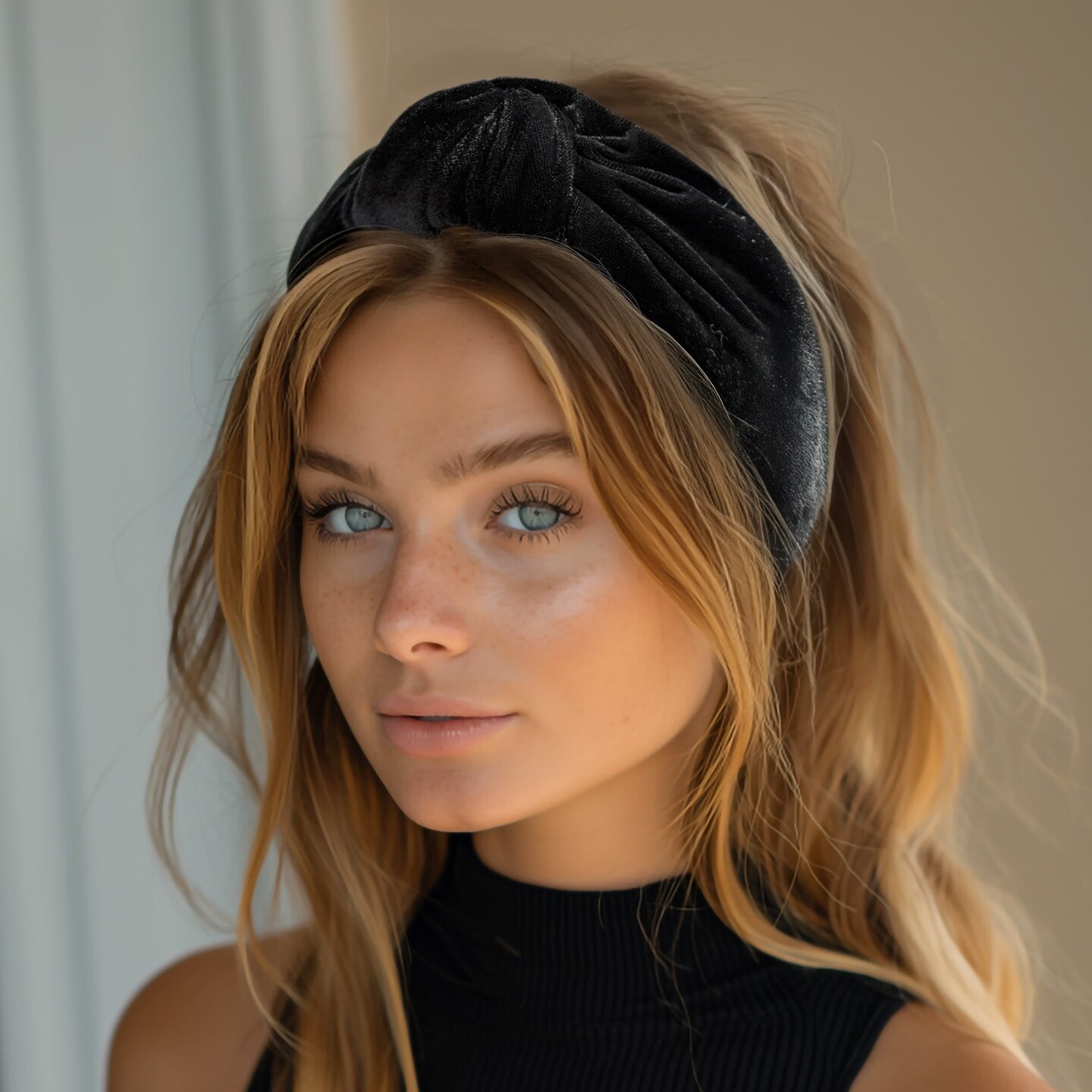Wrapables Wide Knotted Velvet Headbands, Top Knot Velvet Headbands for Women and Girls, Black