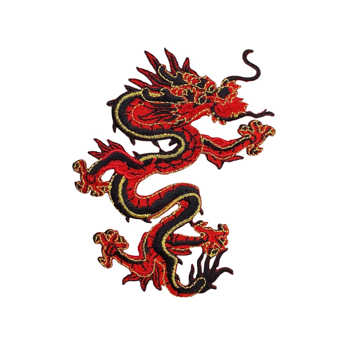 4&#x22; Red Chinese Dragon Facing Right, Embroidered, Iron on Patch