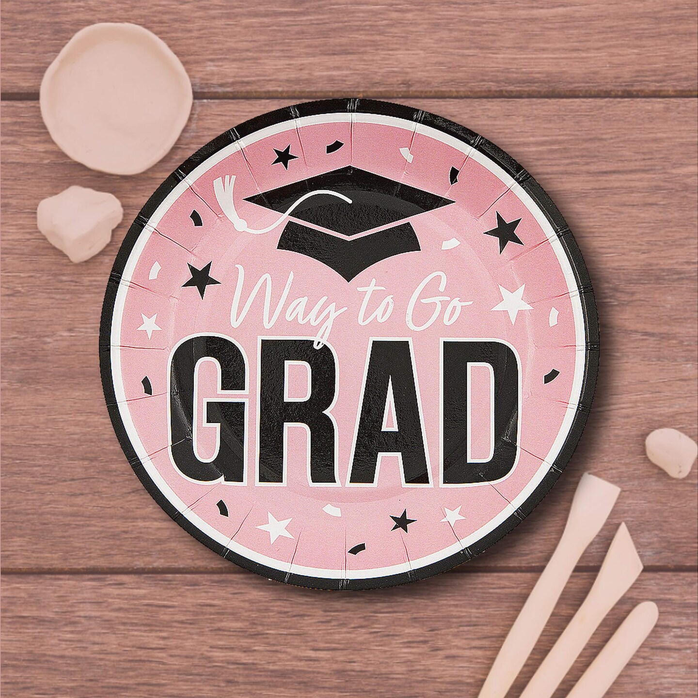 25 Count Pink Way to Go Grad Dessert Plates 7.25 Inch Graduation Party Disposable Plates