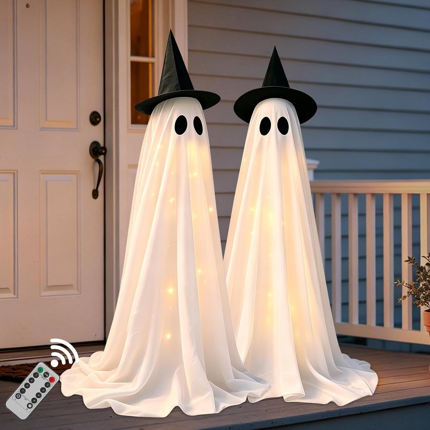 Michaels, 2 Pack Halloween Ghost Decorations Outdoor with Remote Lights, Battery Operated Light Up Ghost Yard Decorations with Adjustable Tripod Stands, Witch Hats and Stakes for Front Porch Lawn Party Decor – Category: Outdoor Halloween Decorations