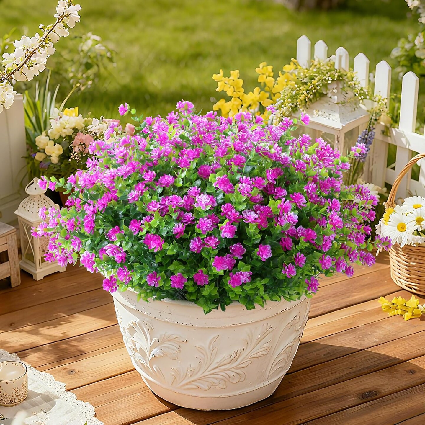 8 Bundles Artificial Fuchsia Flowers Outdoor, 14.1 Inch UV