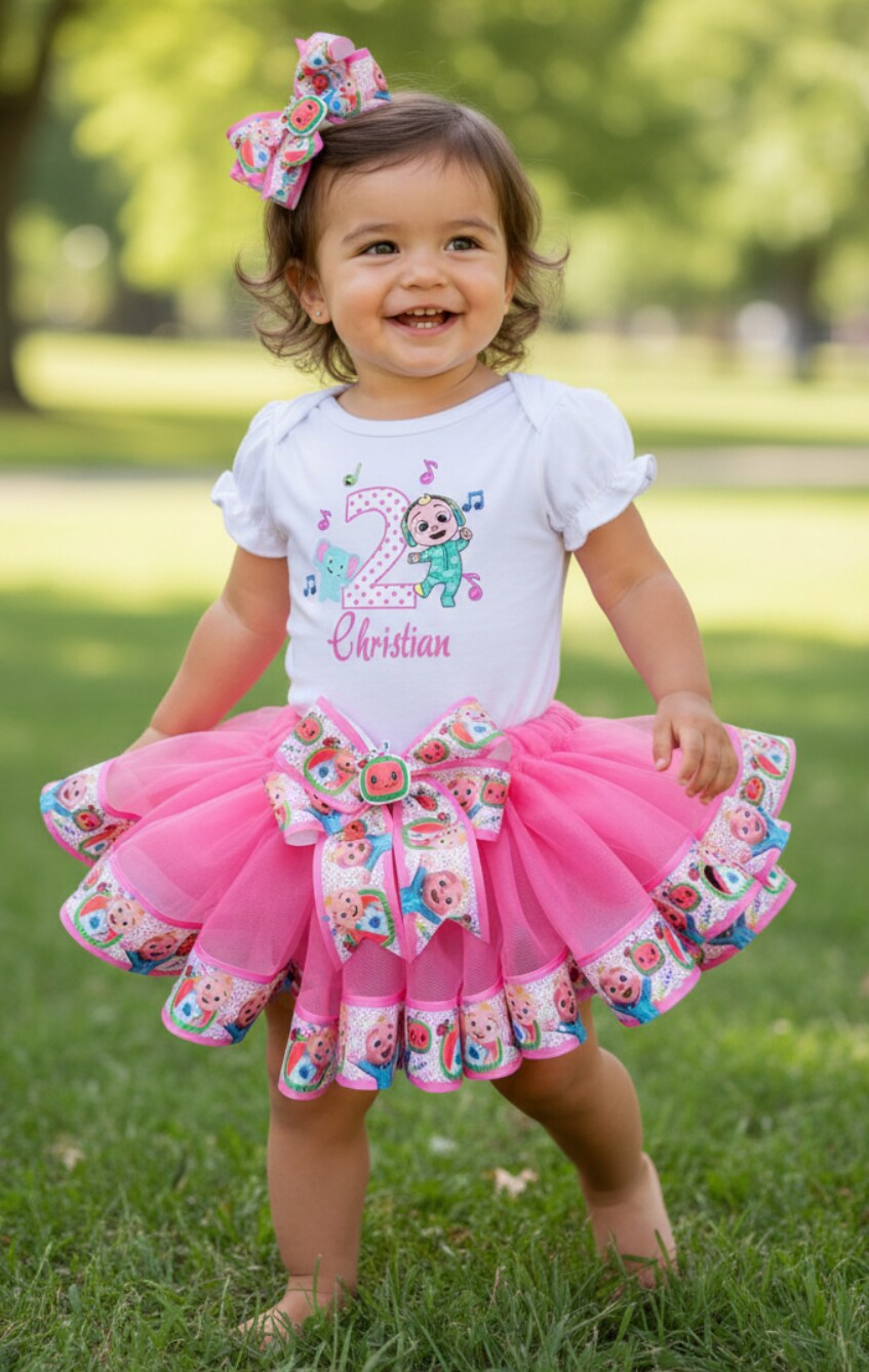cocomelon birthday dress Baby Toddler Girls Costume Tutu Outfit | JJ Ribbon Tutu, Matching Tshirt or Onesie and Headband | Tutu Award Forever 21 Women's Embroidered Size:Only Headband and Dress 6-9 Months school events
