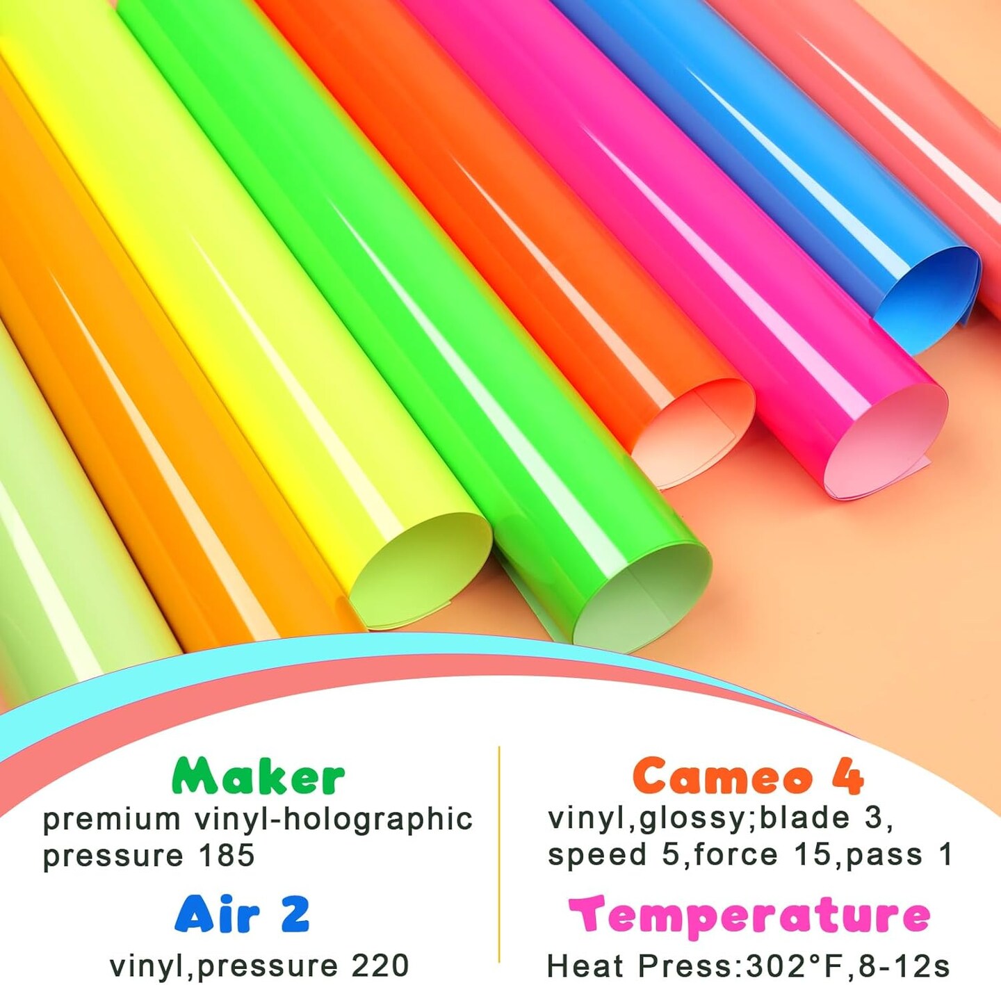 Neon HTV Heat Transfer Vinyl 8 Neon Sheets (Neon Bundle) 12''x10''