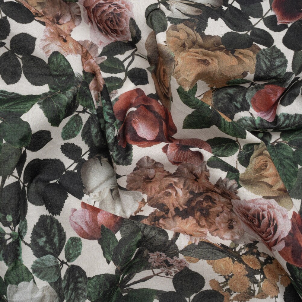 1 Yard Cotton Voile Fabric White and Green Floral Ethereal Verdure Print Fabric