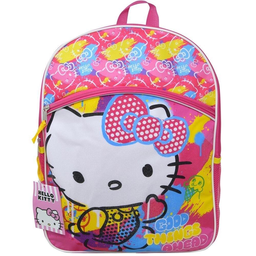Pink Hello Kitty Good Things Ahead 16" School Backpack with Front & Side Pockets