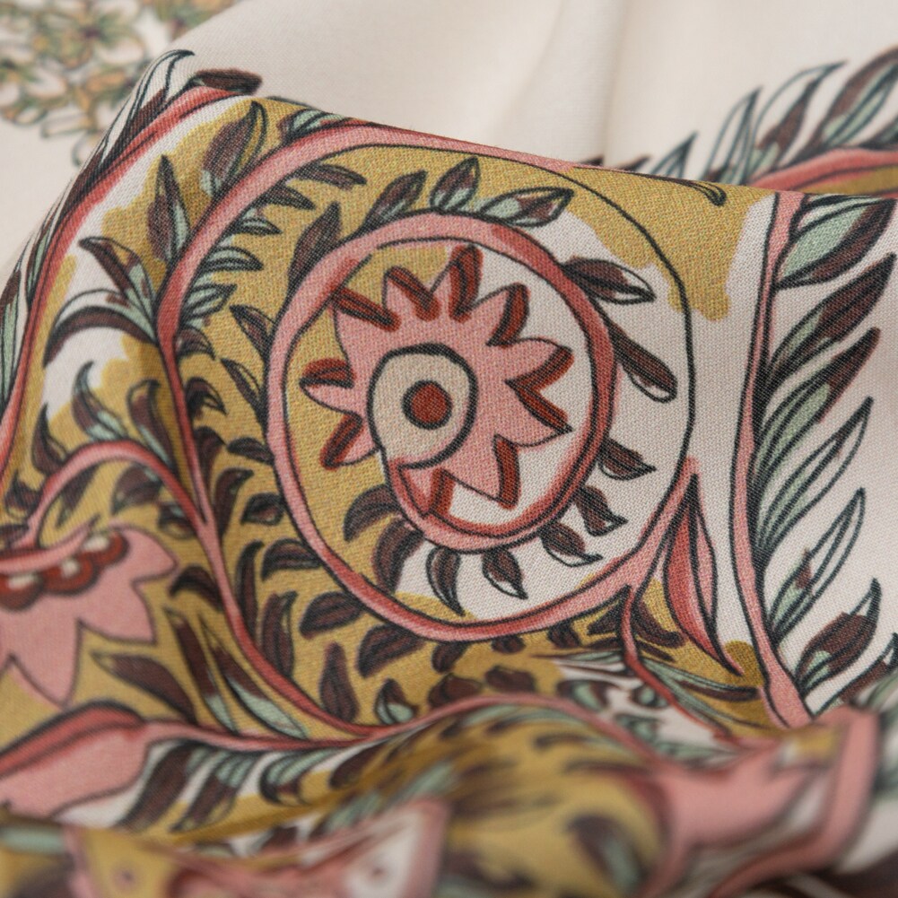 1 Yard Cotton Voile Cream Pink Paisleys Leaving Footmarks Print Fabric