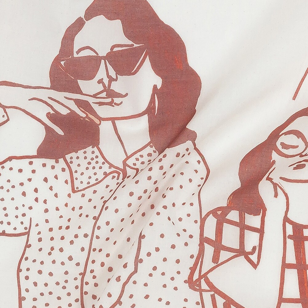 1 Yard Cotton Voile Pink and White Women Cameo Print Fabric 55 Inches Width