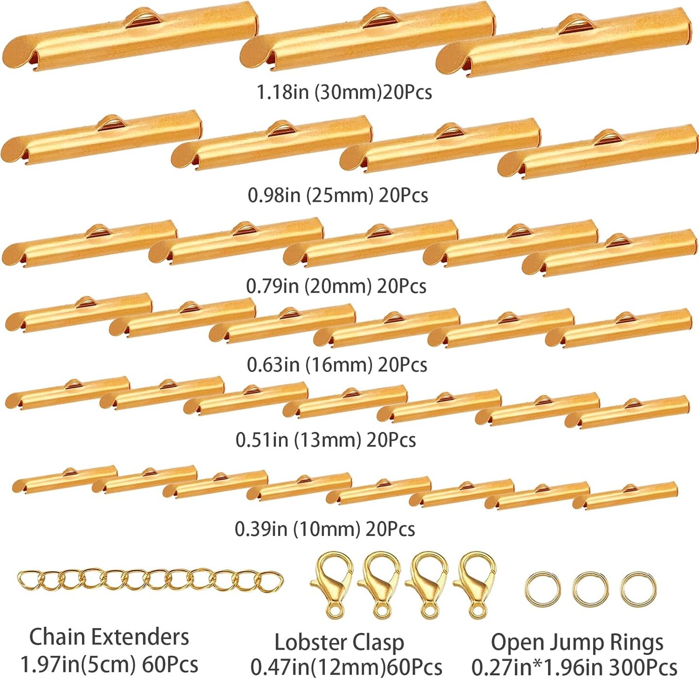 All Size Slider Clasp for Beading Slide Tube Cord for Jewelry Making (Gold)