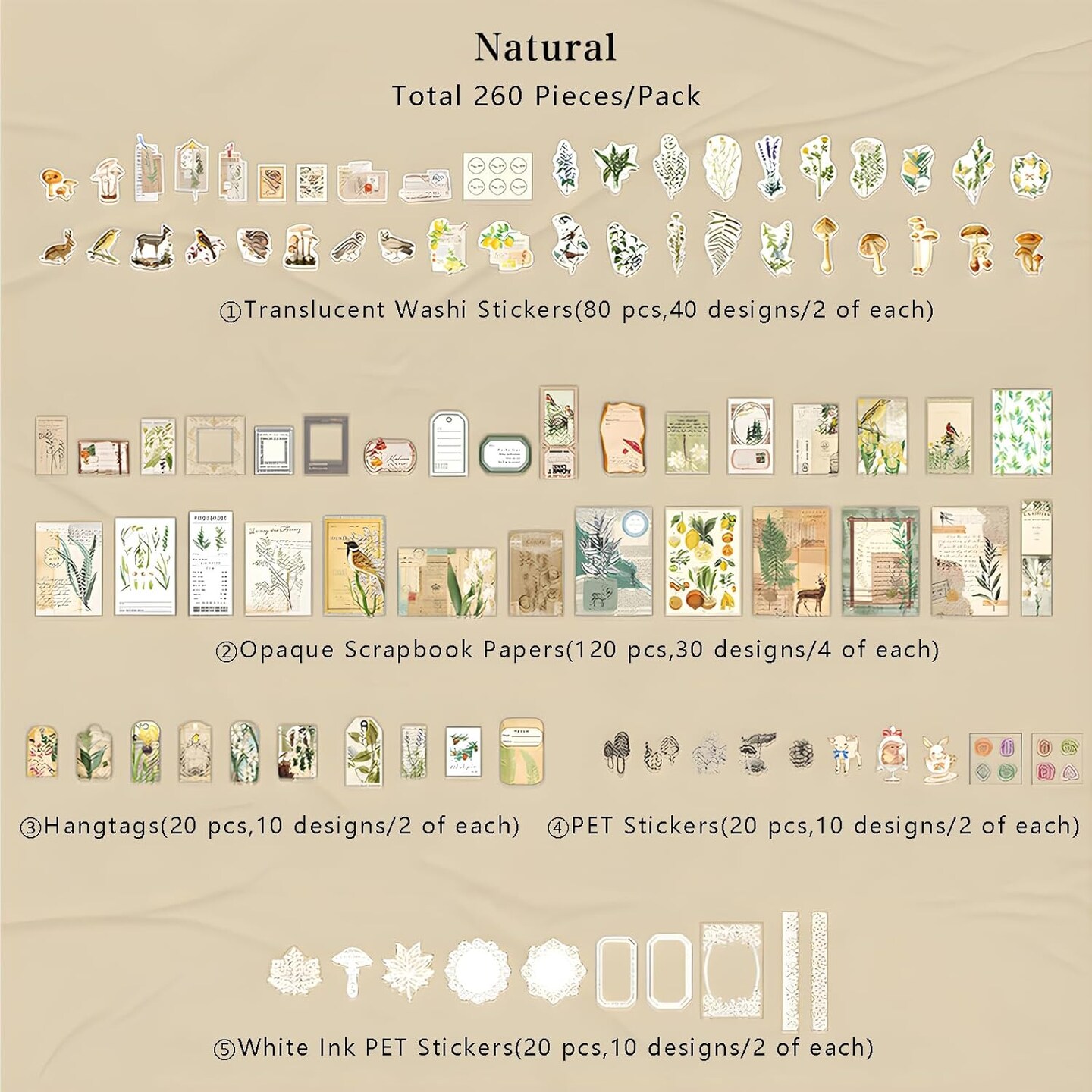 260 PCS Vintage Scrapbooking Kit (Natural)