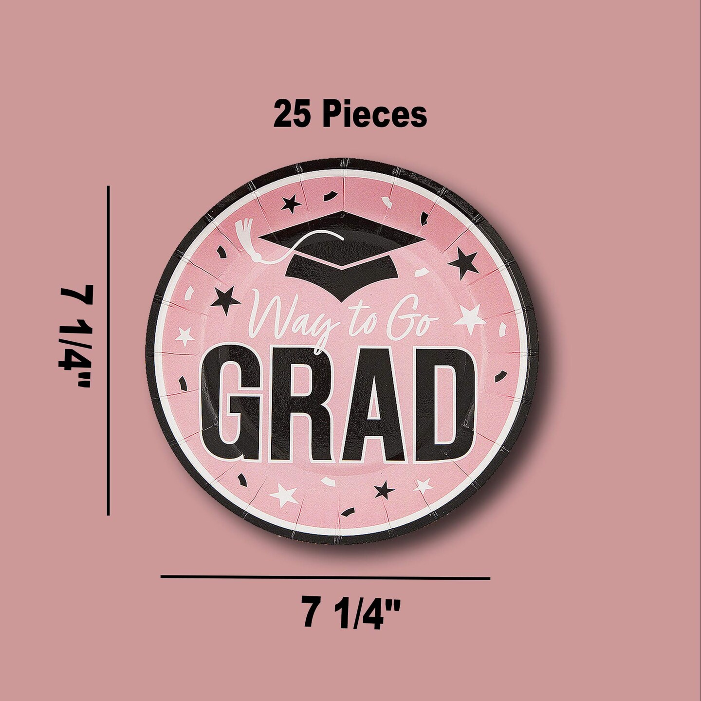25 Count Pink Way to Go Grad Dessert Plates 7.25 Inch Graduation Party Disposable Plates