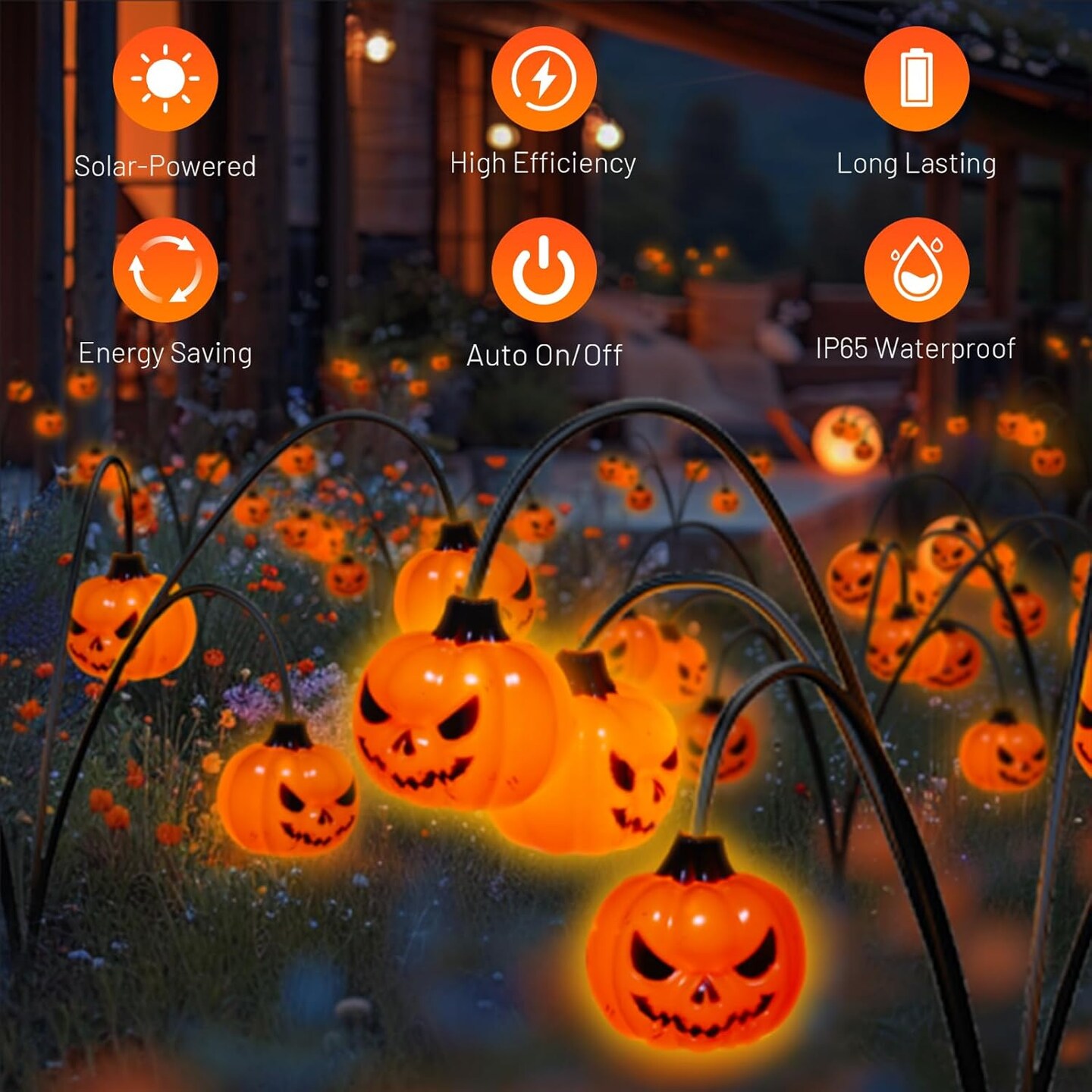 2 Pack Halloween Pumpkin Solar Lights - 12LED (Orange)