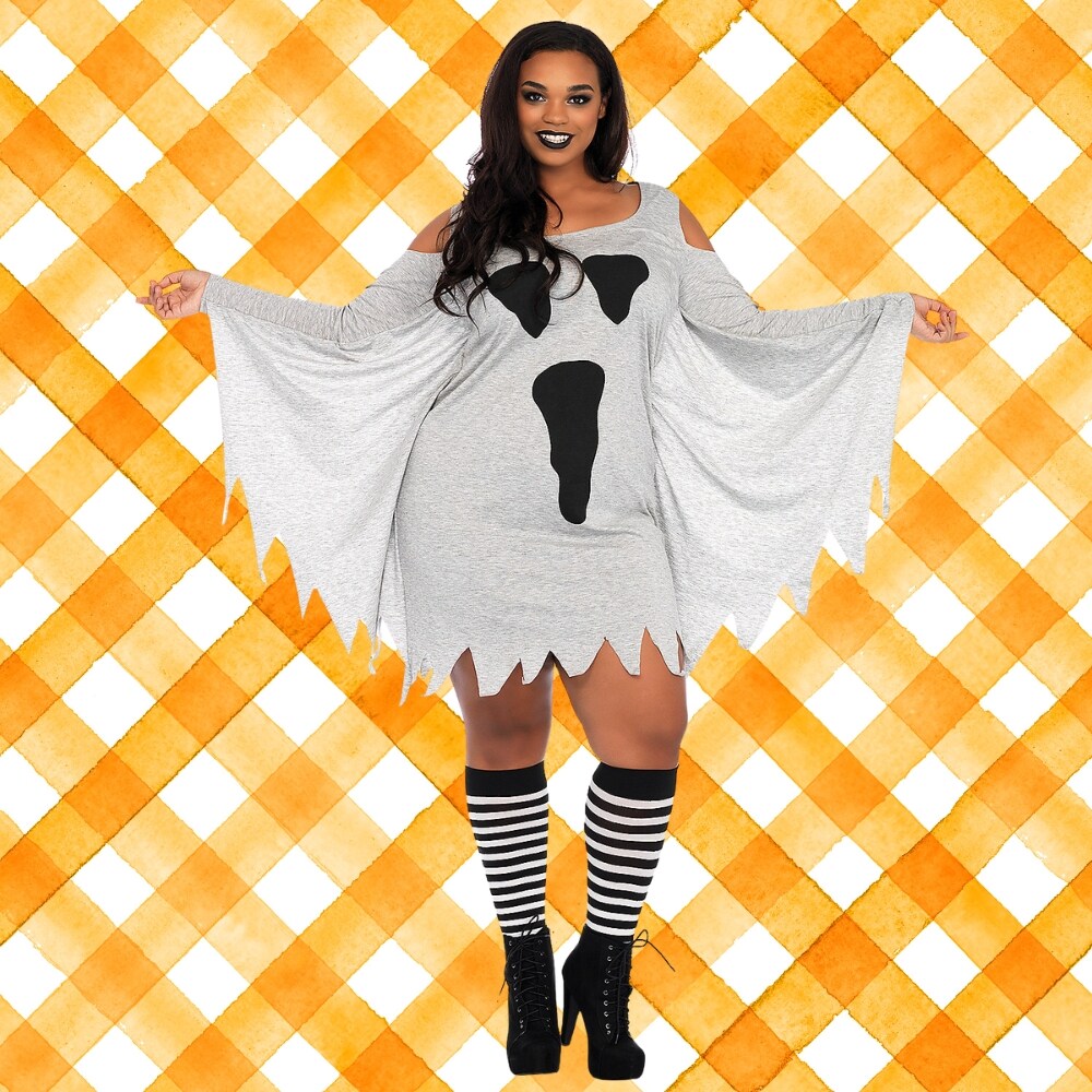 Jersey Ghost Dress Costume with Cold Shoulder Detail for Adult, Size: Adult  1X/2X 16-20 | Michaels