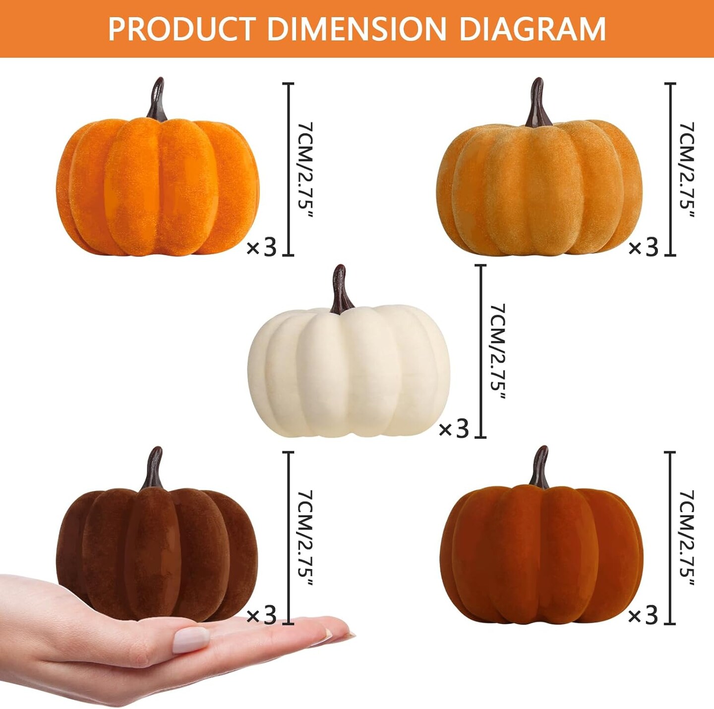 15PCS Artificial Fall Flocked Pumpkins Tabletop Decor