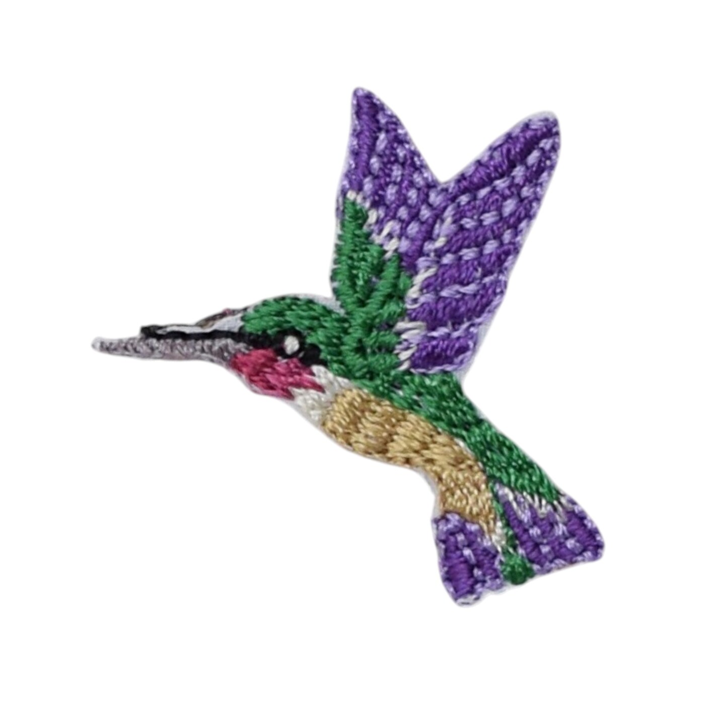 Purple Hummingbird, Facing Left, Birds, Embroidered, Iron on Patch