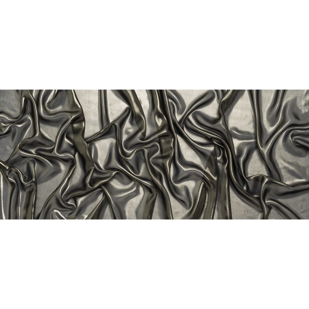 1 Yard Gold on Black Liquid Sheen Metallic Polyester Chiffon Sheer Fabric 60" Width