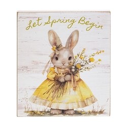 Rustic Easter Bunny Block Sign Let Spring Begin Printed Wood Shelf Decor Set of 3
