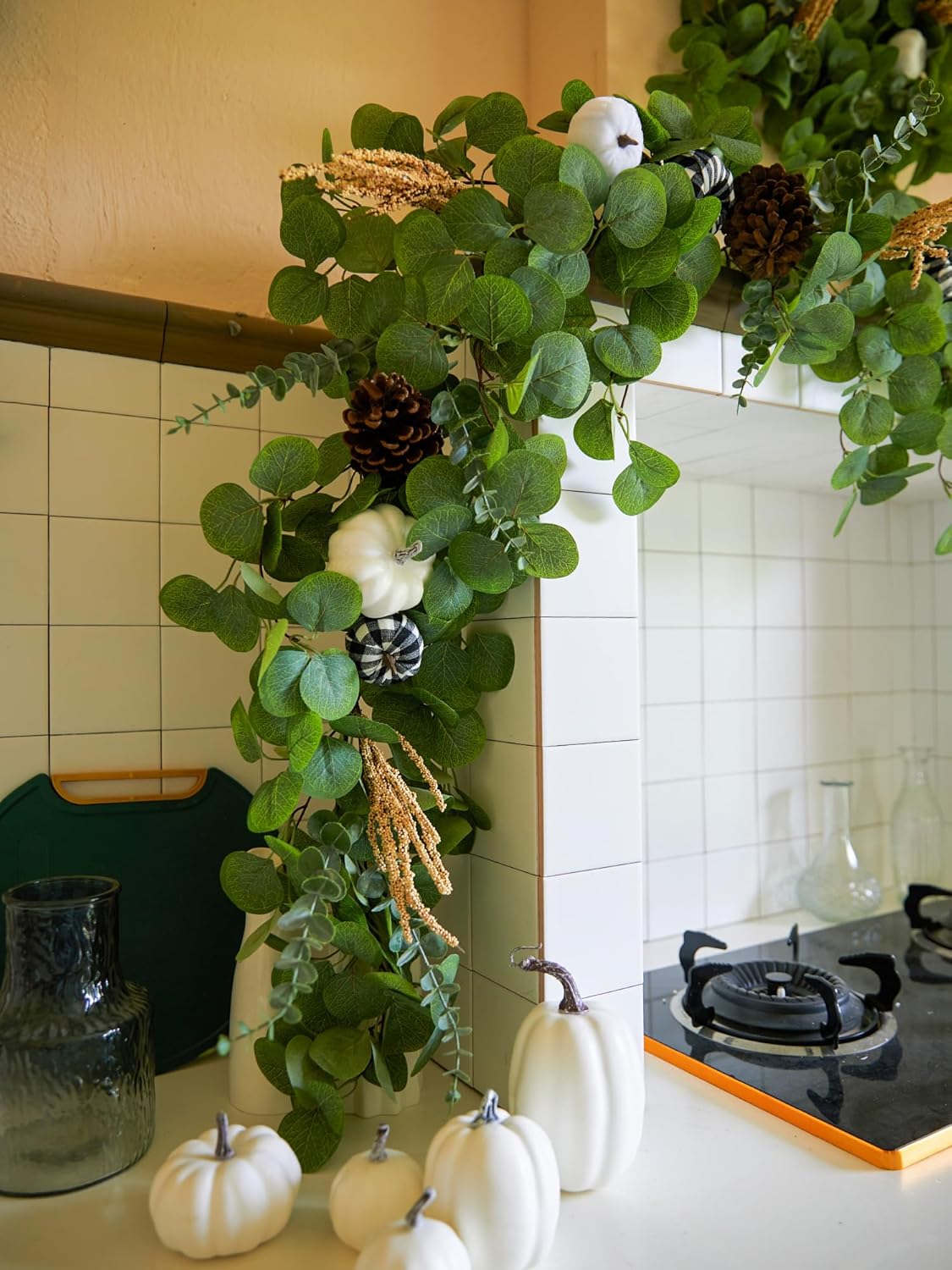 9Ft Autumn Maples Leaf Pumpkin Berry Fall Garland - Eucalyptus