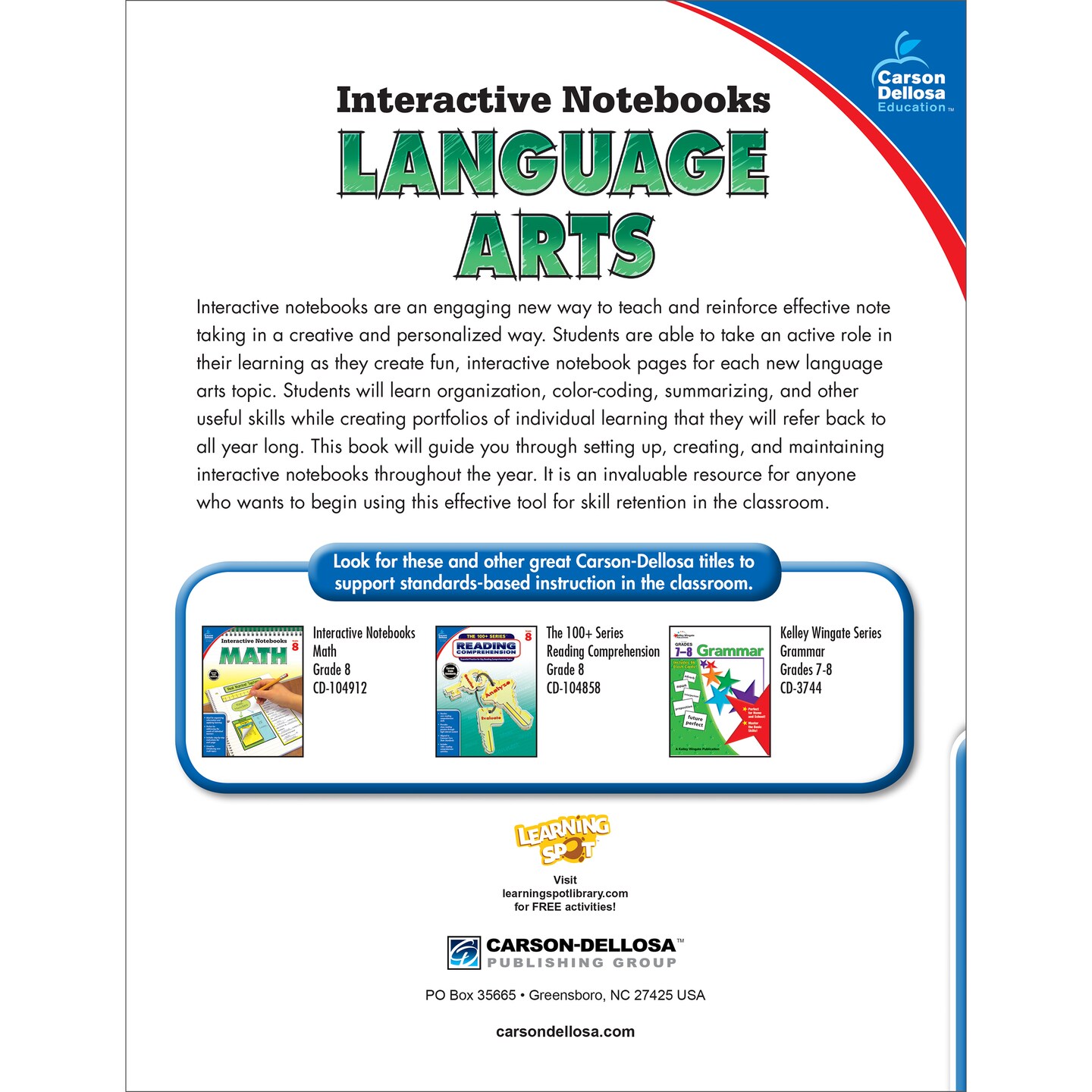 Carson Dellosa 8th Grade Language Arts Interactive Notebooks, Personalized Workbook to Reinforce Textual Evidence, Literary Devices, Editing, Note Taking Skills, and More