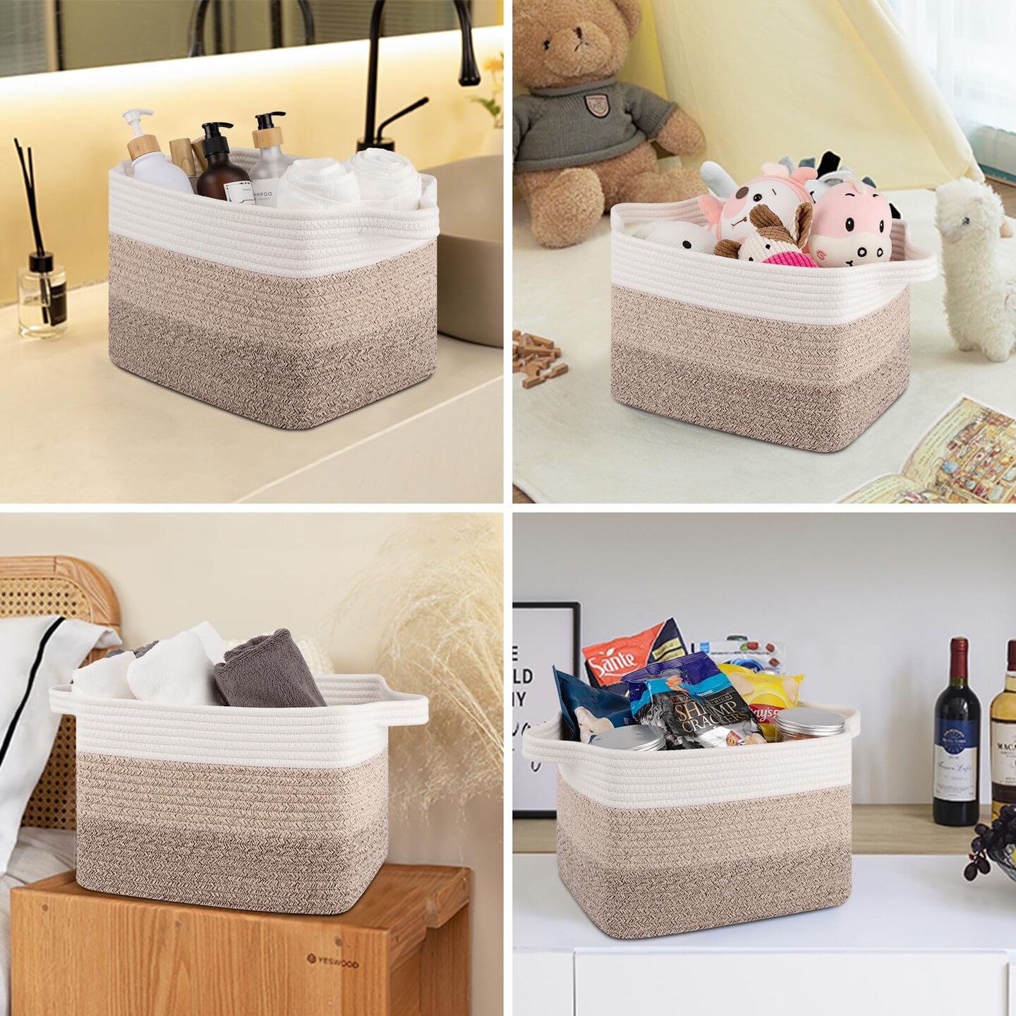 OIASKET Storage Baskets for Organizing, Woven Baskets for Shelves, Rectangle Decorative Organizer for Storage Clothes, Toy, Books, Towels Nursery Bins 3 Pack (Gradient Yellow)