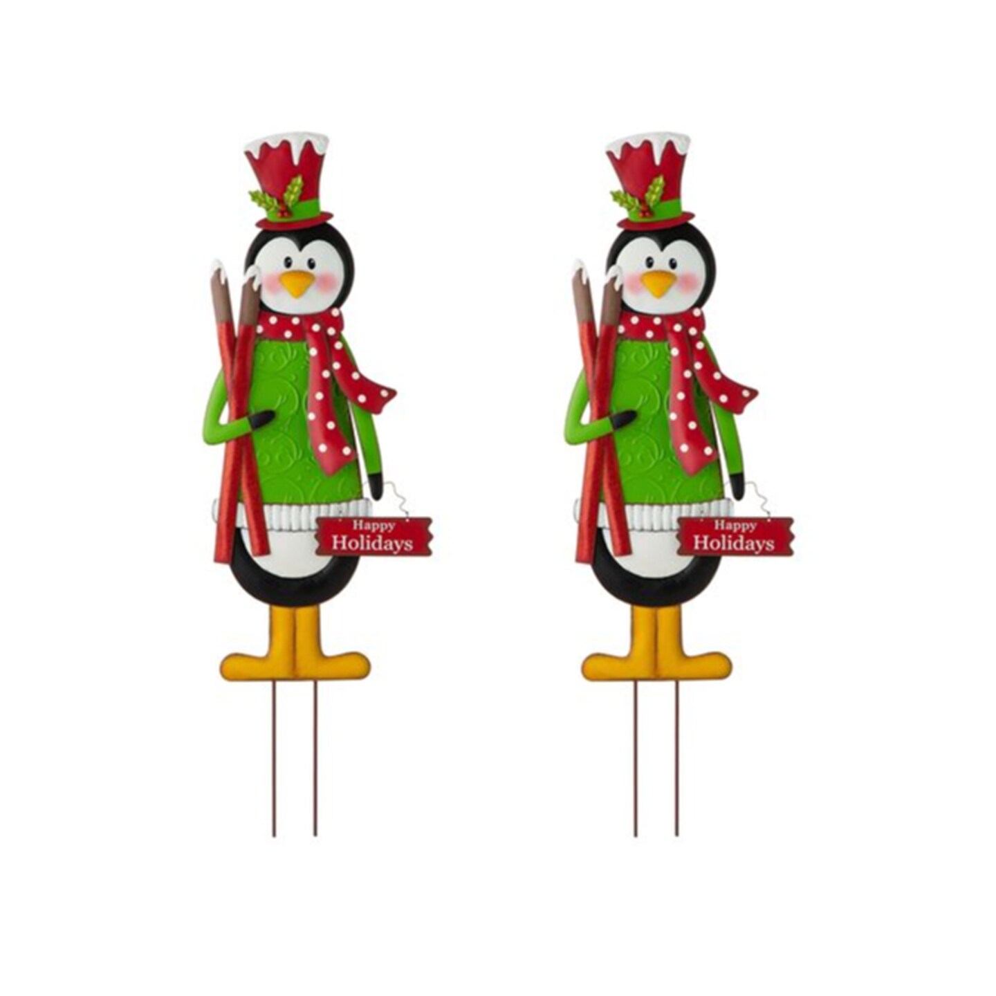 Set of 2 36"H Metal Nutcracker/Penguin Yardstake or Standing Décor or Wall Décor (Three Function)