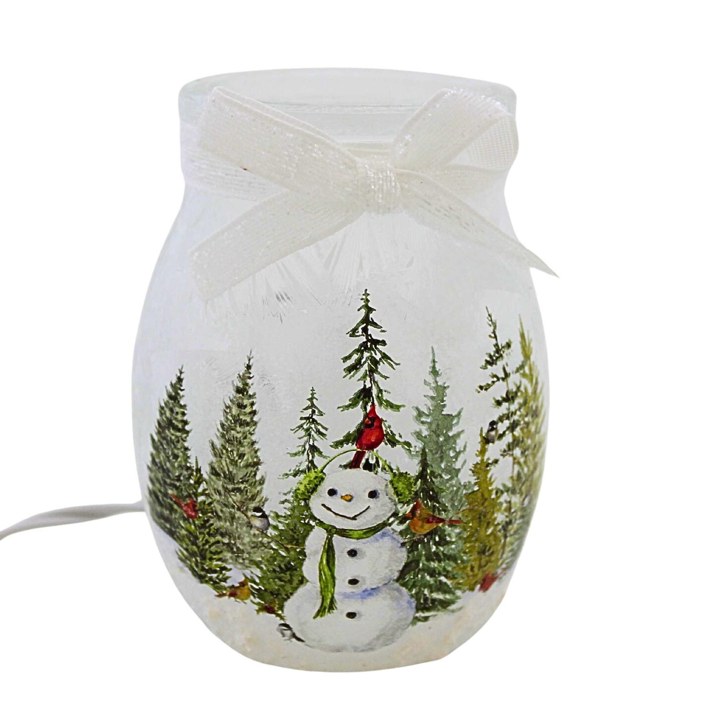Stony Creek 4.0 Inch Forest Snowman Pre-Lit Small Jar Christmas Lighted Glass Accent , Winter Christmas Snowman Scene