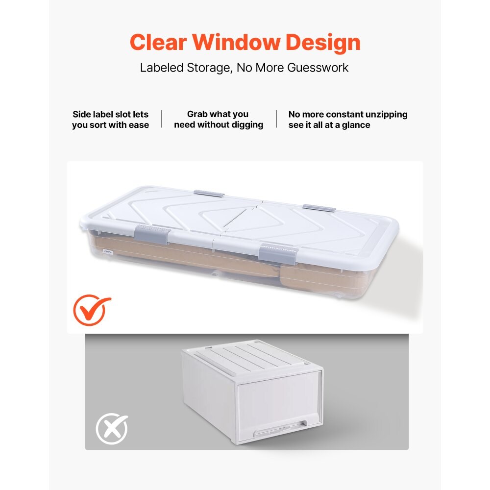 Set of 4 Under Bed Storage Organizer with Wheels 42L Large Capacity Container for Clothes and Shoes