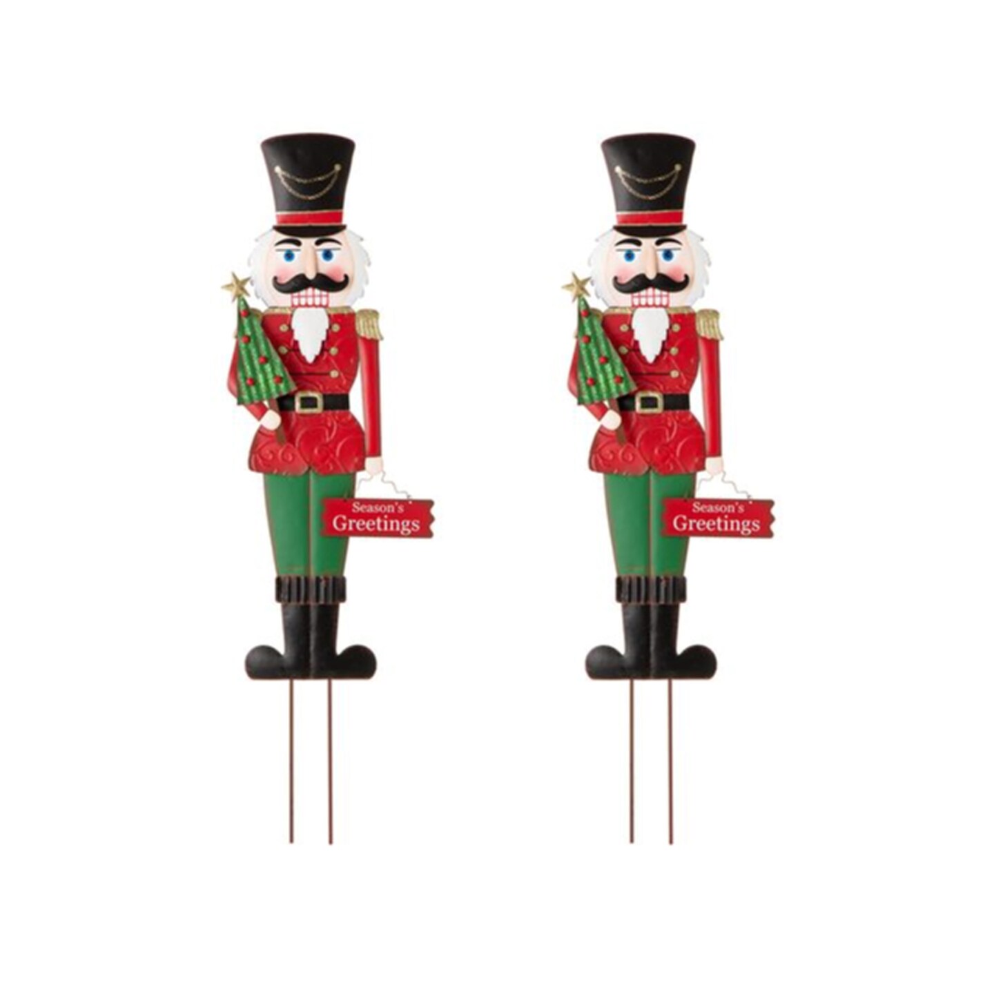 Set of 2 36"H Metal Nutcracker/Penguin Yardstake or Standing Décor or Wall Décor (Three Function)