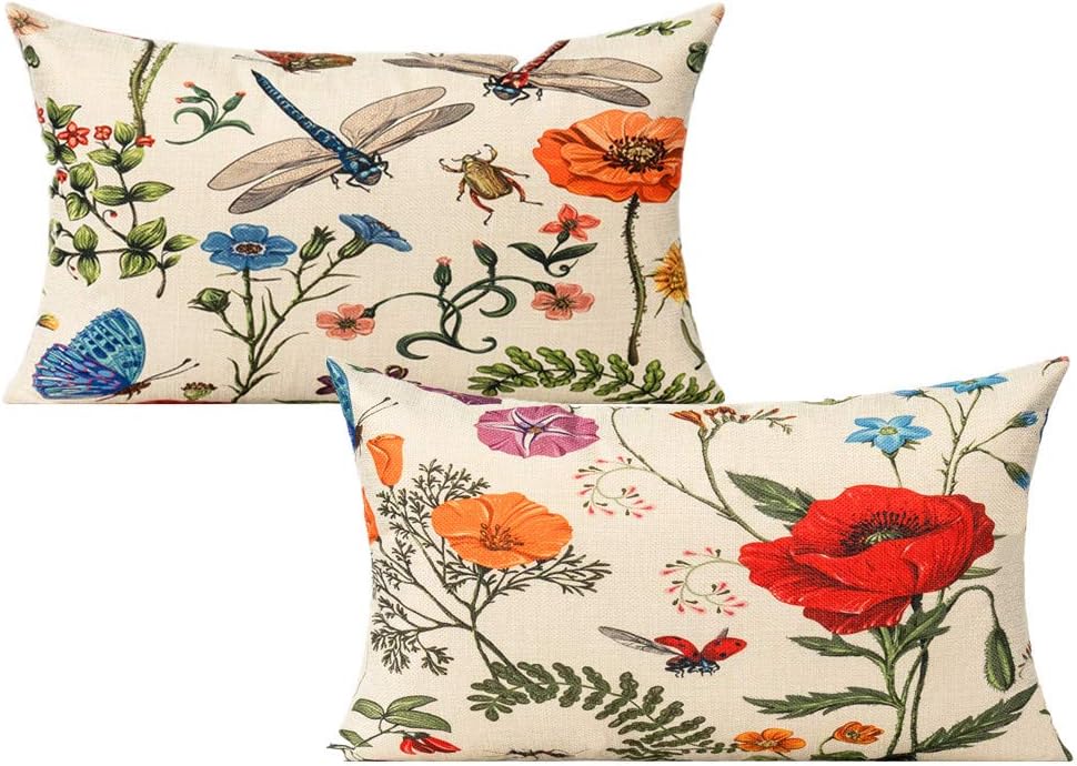 12x20 Throw Pillow Covers Set of 2 Outdoor Summer Spring Garden Flowers Farmhouse Décor Outside Furniture Bench Decorative Cushion Cases for Patio Sofa Couch Chair Bed