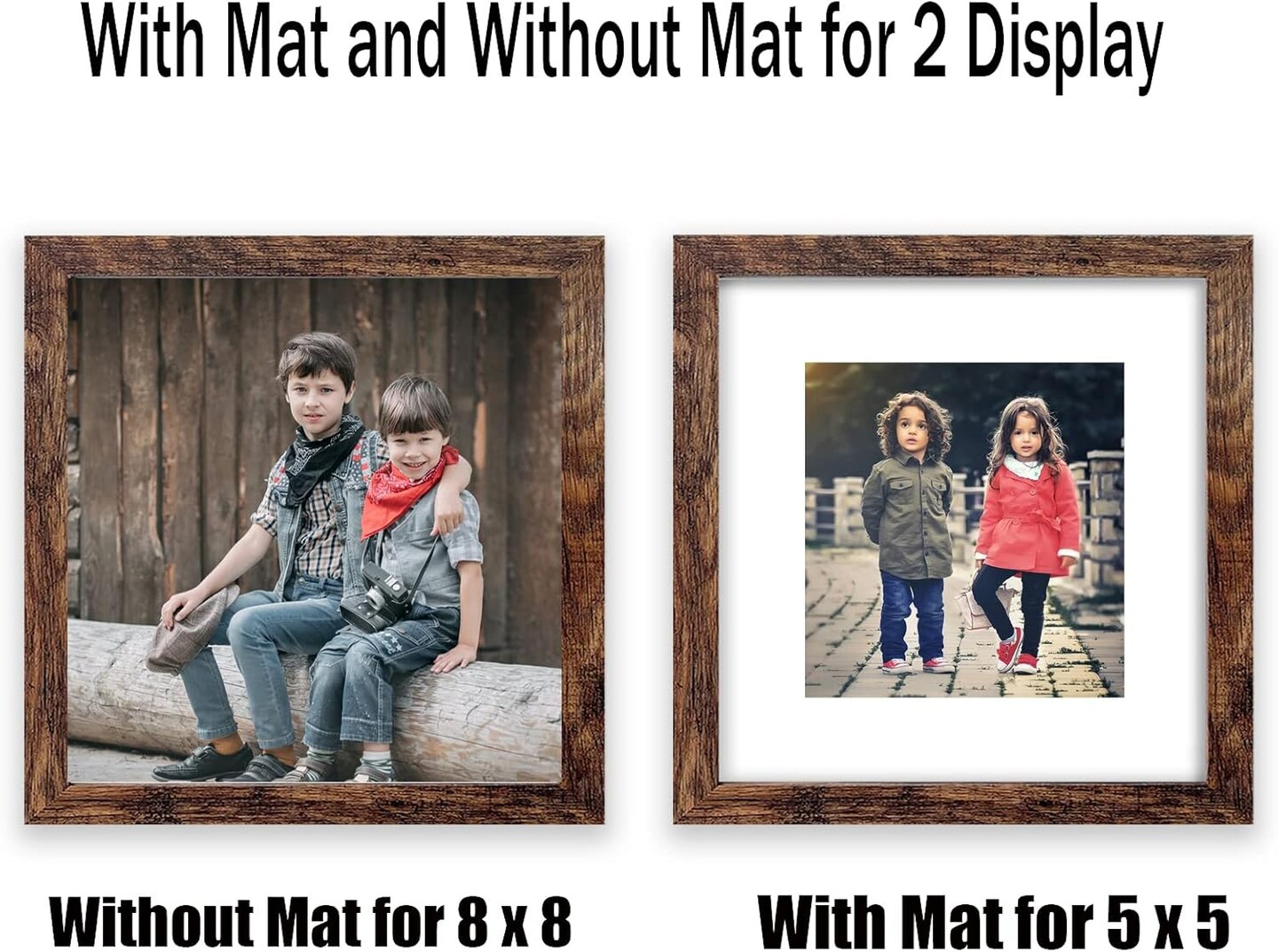 8x8 Picture Frame Rustic Brown Wood Set of 6,Display Pictures 5x5 with Mat or 8x8 Without Mat,Multi Photo Frames Collage for Wall