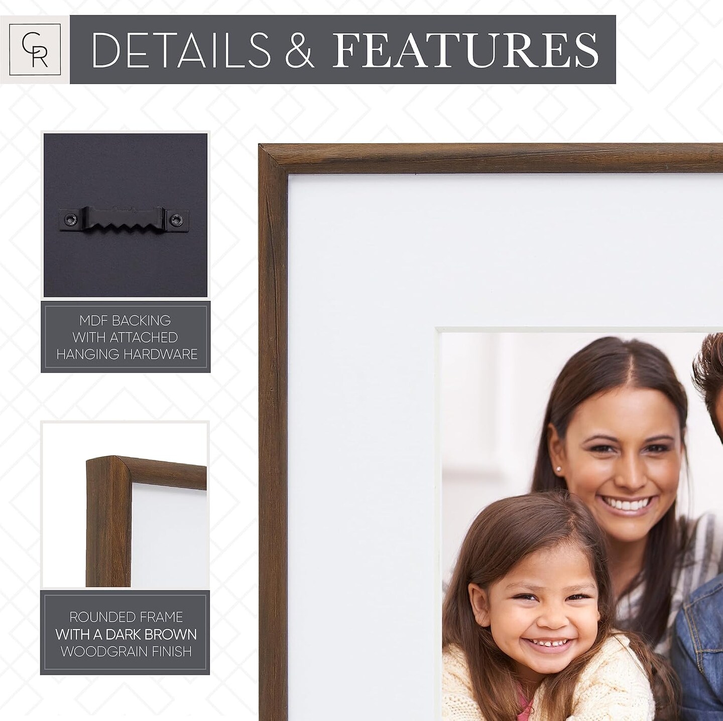 Reed 9 Piece Gallery Wall Frame Set, matted frames feature Photograph or Art Print, 8x8, Dark Brown Woodgrain Finish