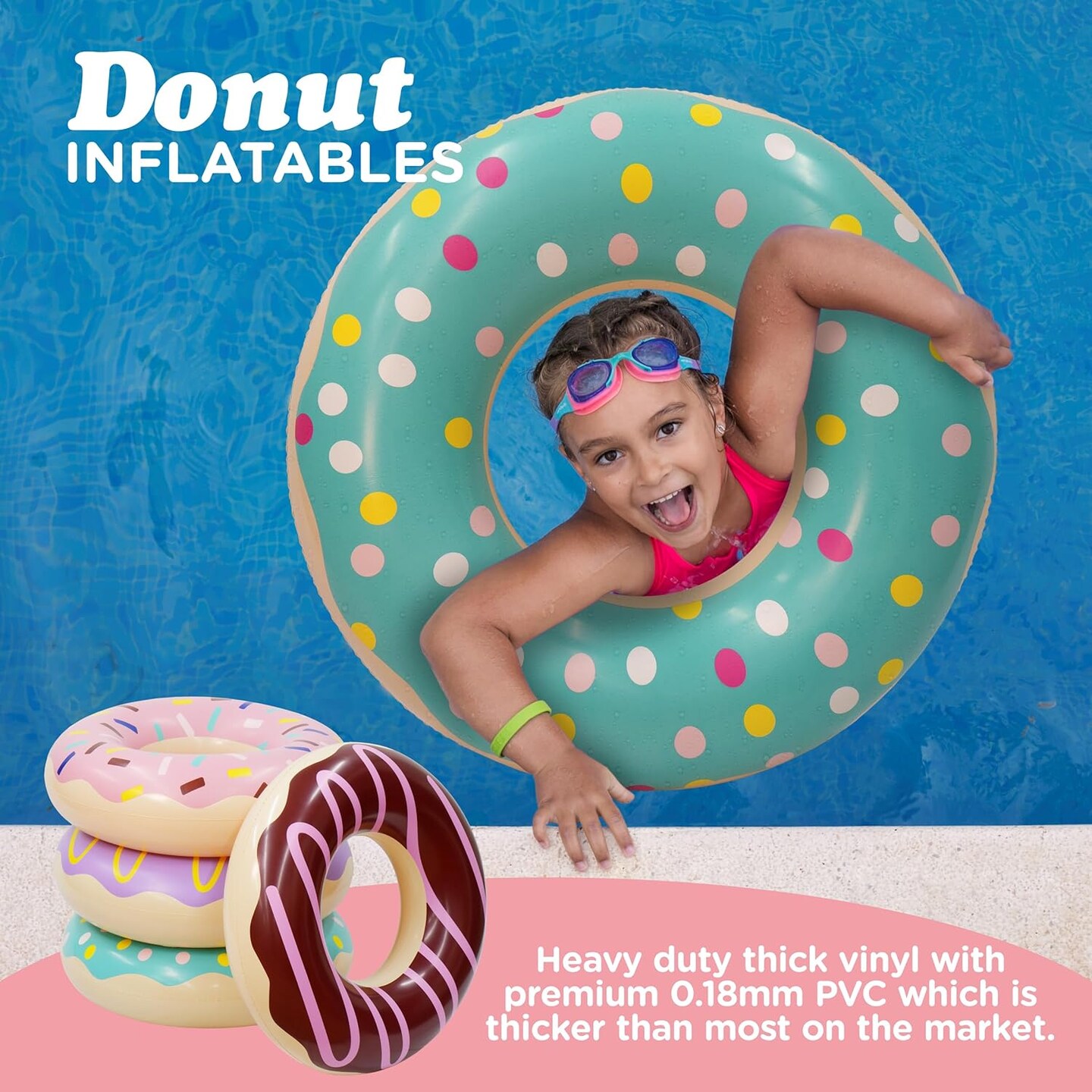 4E&#x2019;s Novelty 4 Pack Inflatable Donut Floaties - 30&#x2019;&#x2019; Swim Ring Pool Floats for Kids &#x26; Adults Beach &#x26; Pool Toys