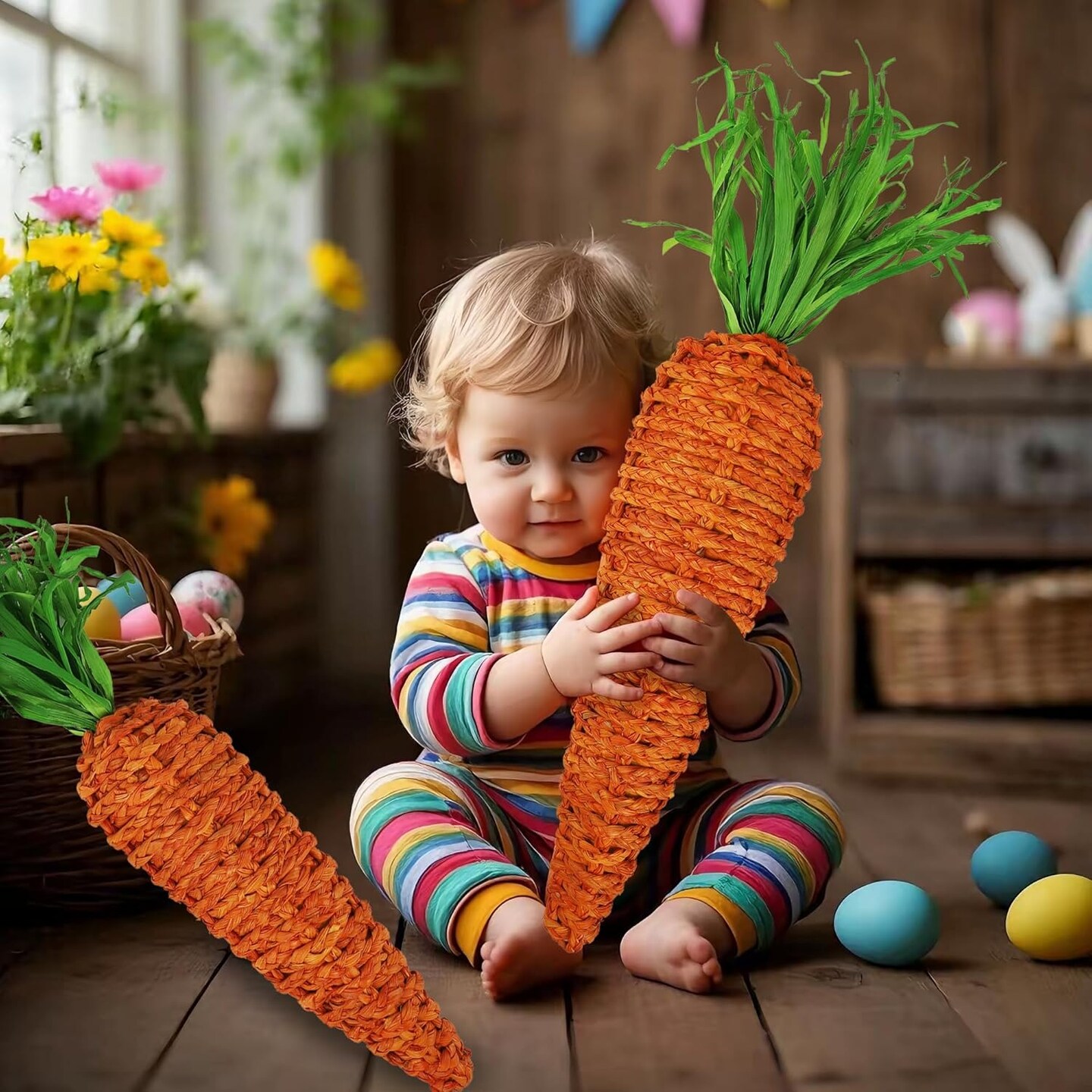 Large Carrots Easter Decorations &#x2013; Set of 2 (22&#x22; &#x26; 18&#x22;) Fake Carrot Spring Decor for Home, Farmhouse, Indoor &#x26; Outdoor, Front Porch &#x26; Yard Props