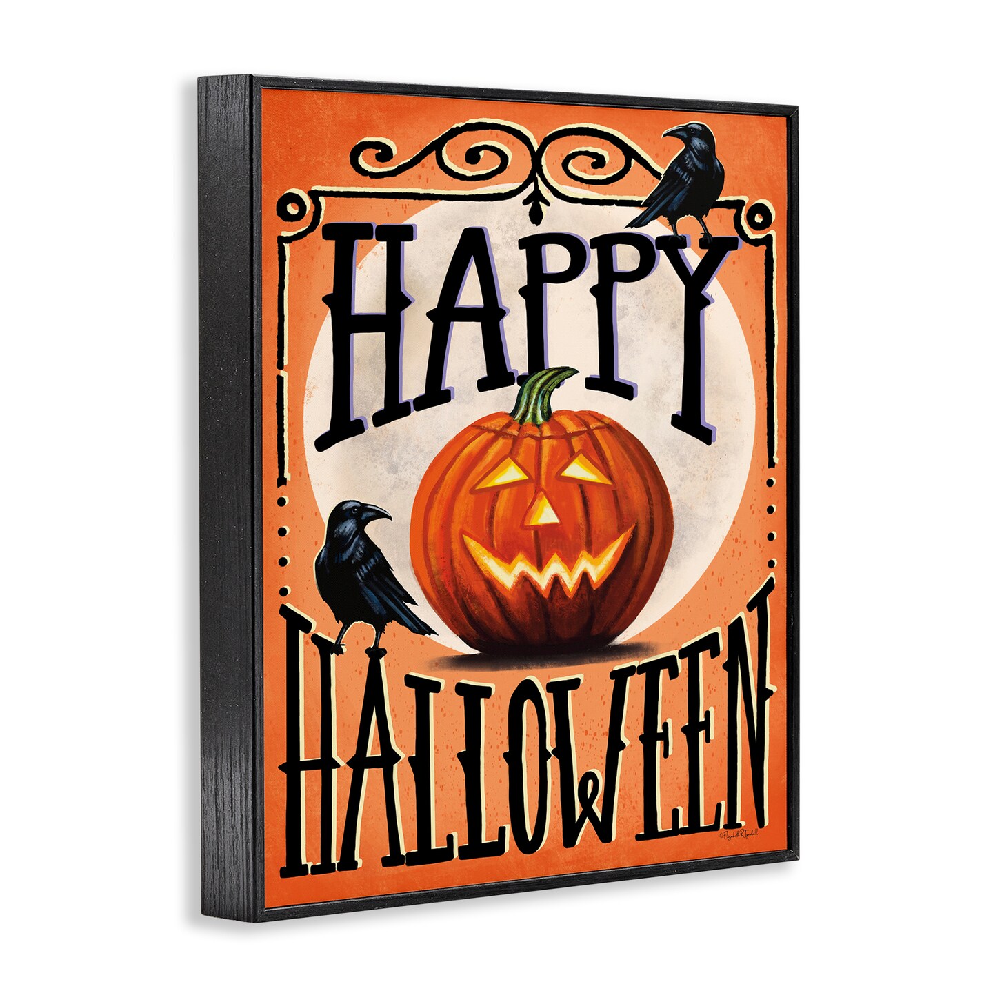 Stupell Industries Happy Halloween with Crows Framed Giclee Design by Elizabeth Tyndall