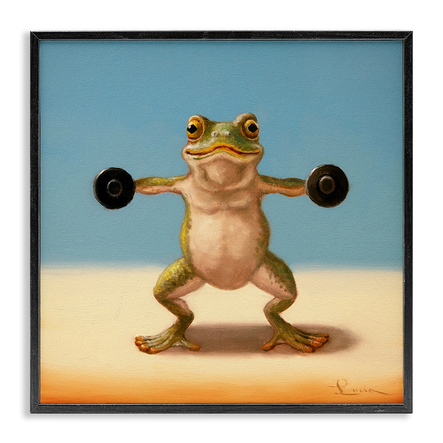 Stupell Industries Exercise Weights Frog Framed Giclee Design by Lucia Heffernan