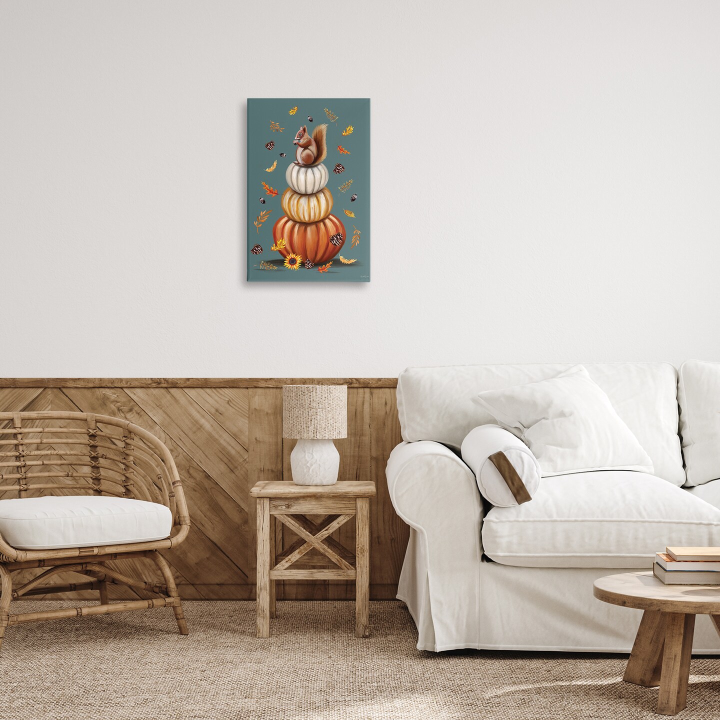 Stupell Industries Squirrel Atop Pumpkin Stack Canvas Design by Elizabeth Tyndall