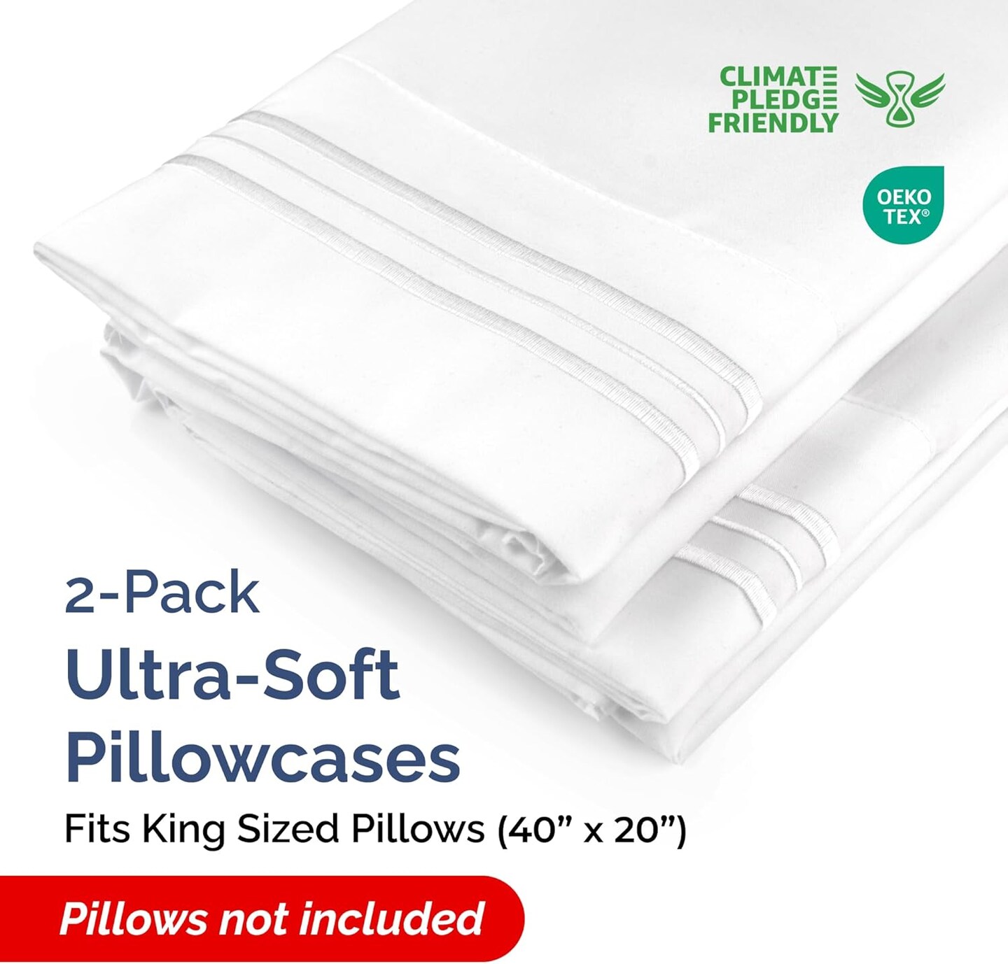 King Pillow Cases Set of 2 - Hotel Quality Queen Pillowcase Covers - Ultra-Soft, Comfortable, Cozy Bedding for Women, Men, Kids &#x26; Teens - Wrinkle Free &#x26; Machine Washable - White (No Pillows Included)