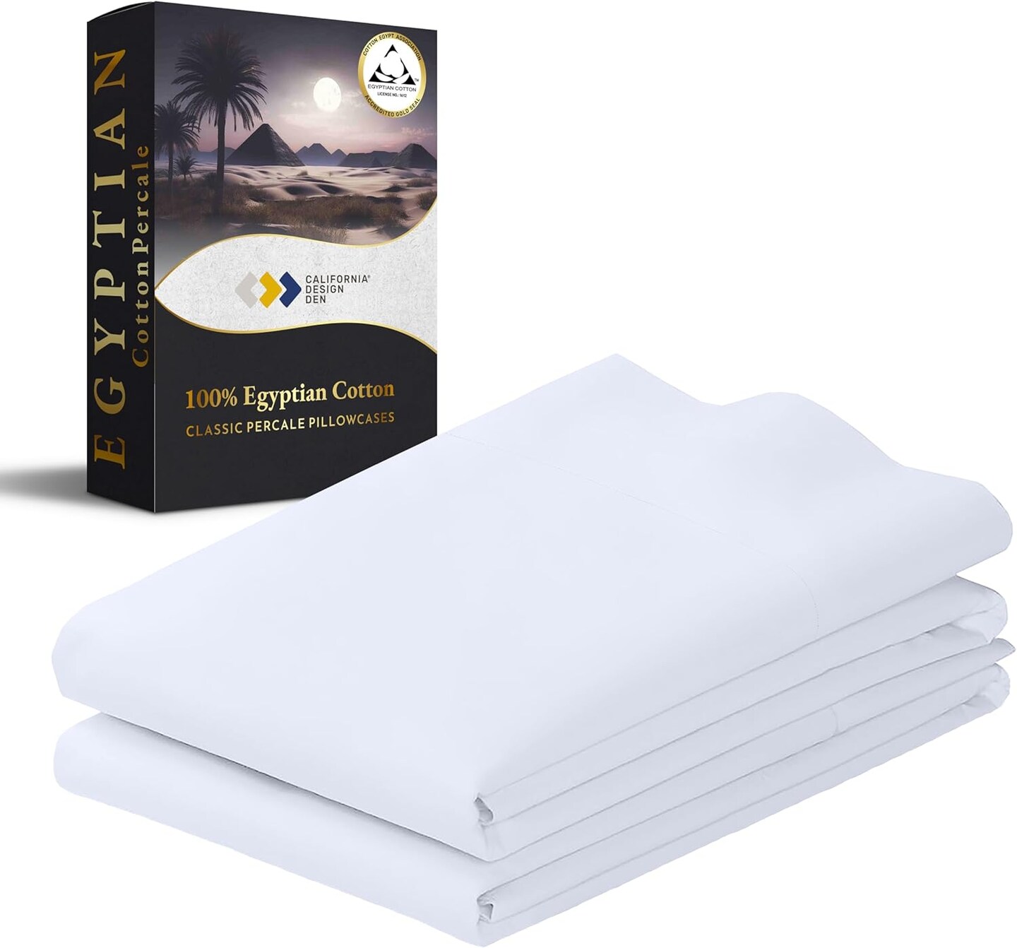 Luxury 100% Egyptian Cotton Pillow Cases King Size Set of 2 - Crisp Percale, Soft &#x26; Breathable Cotton Pillow Covers - White