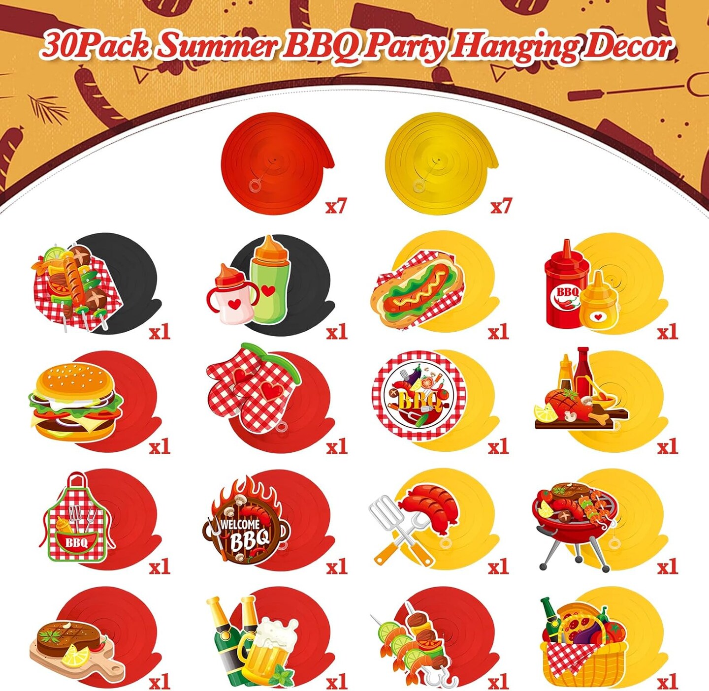 30Pcs Summer BBQ Picnic Party Hanging Swirls Decor BBQ Baby Shower Summer Carnival Decorations